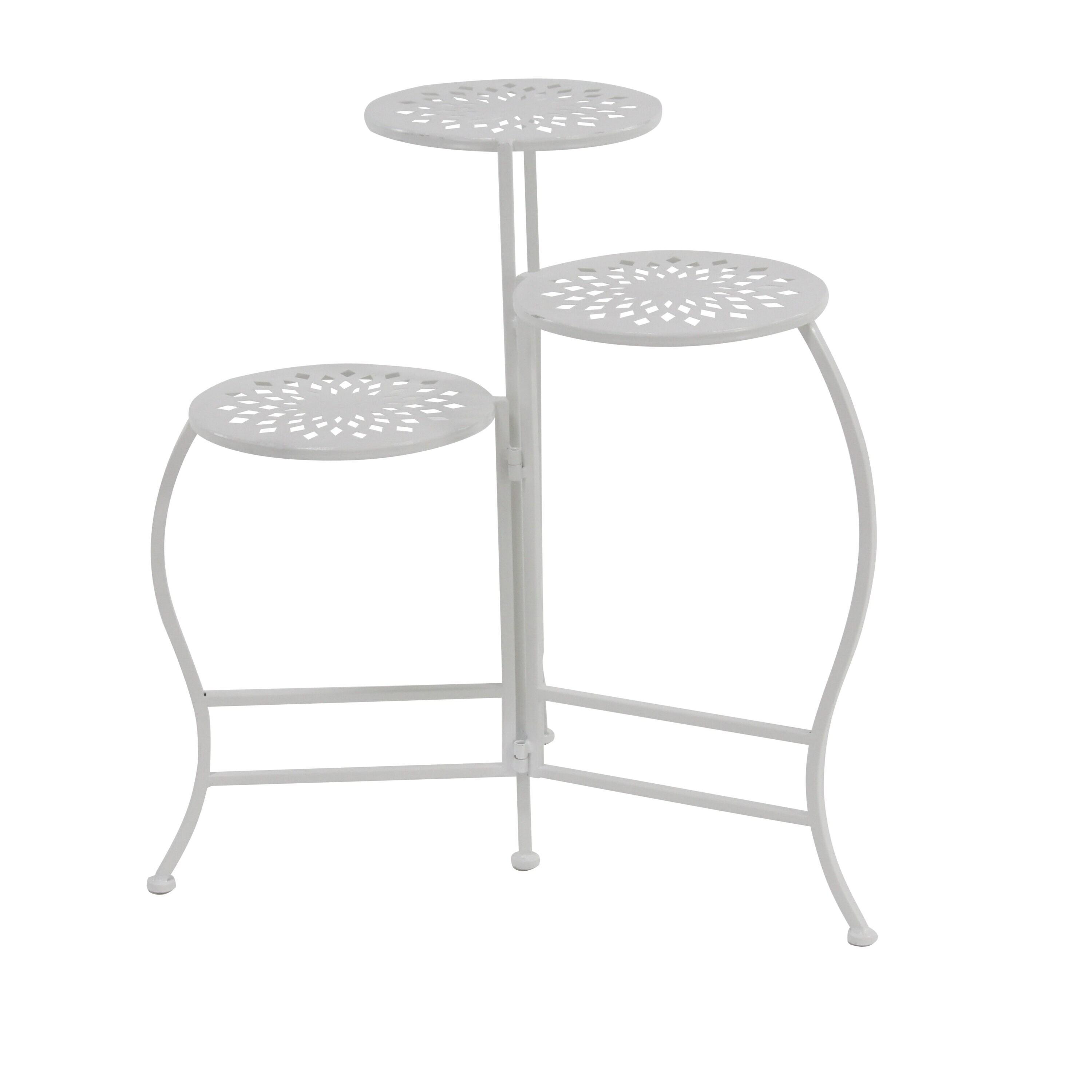 24" White Metal 3-Tier Folding Plant Stand