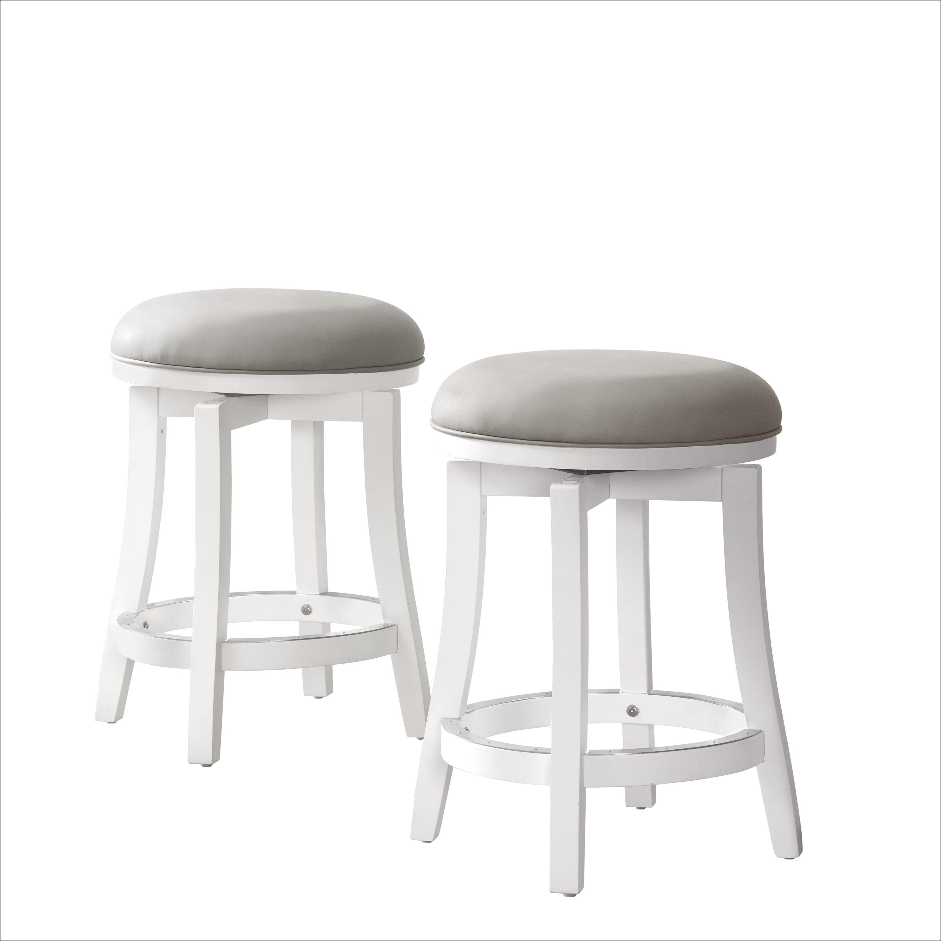 Set of 2 Ellie Counter Height Barstools White: Swivel, Upholstered, Rubberwood Frame - Alaterre Furniture