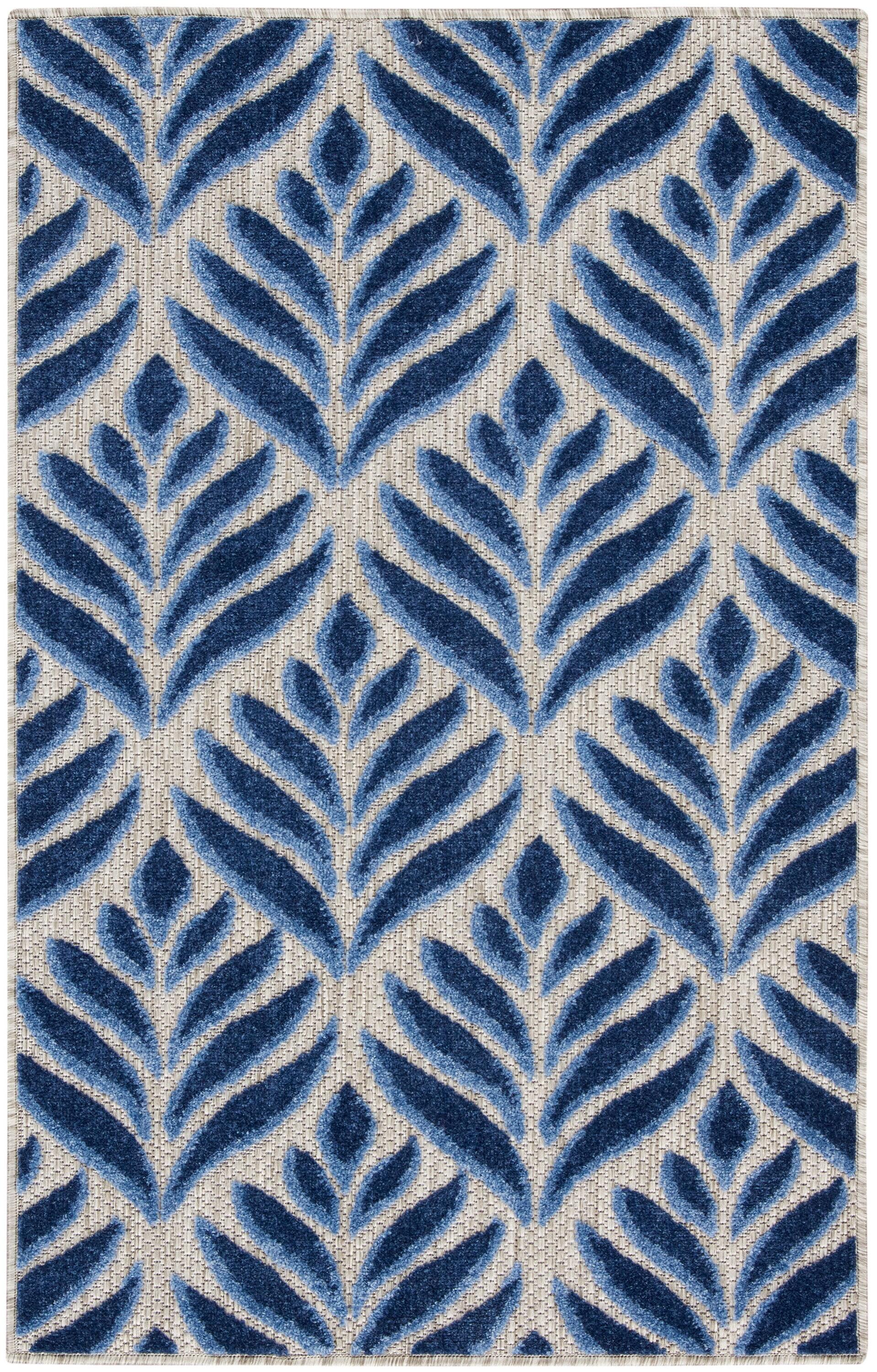 Nourison Aloha Tropical Palm Flatweave High-Low Indoor Outdoor Area Rug Blue 2'8" x 4'