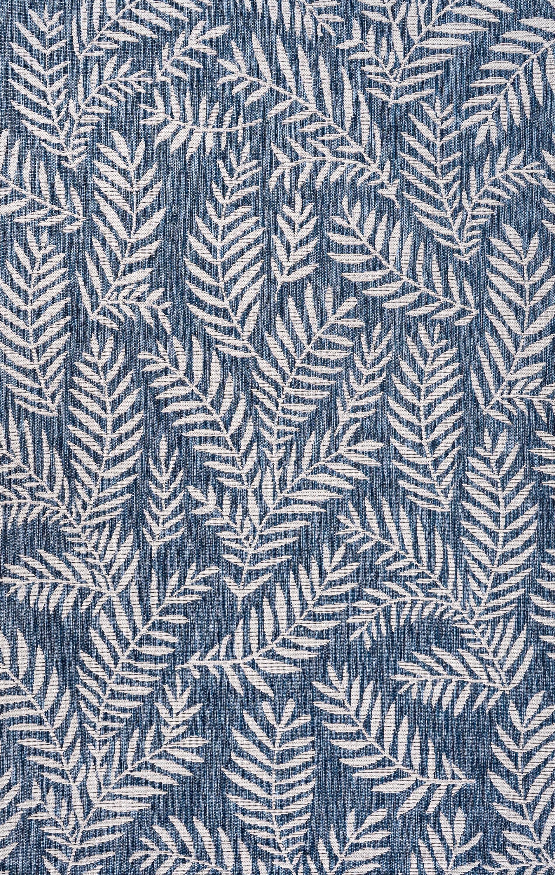 5'x8' Nevis Palm Frond Indoor/Outdoor Area Rug, Navy/Ivory - JONATHAN Y