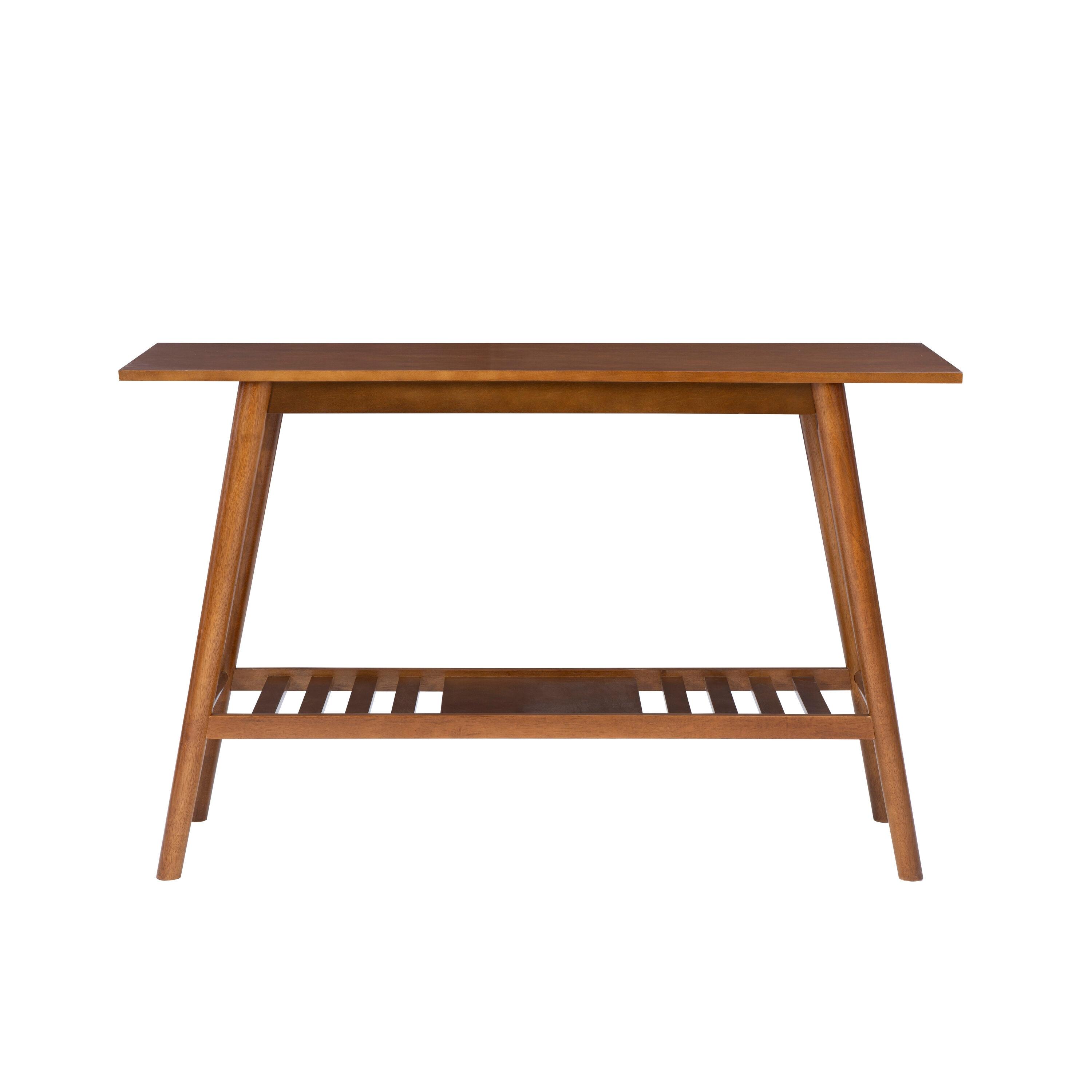 Linon 48" Charlotte Mid-Century Modern Wood Console Table With Bottom Storage Shelf Brown: Rubberwood Frame, MDF Surface