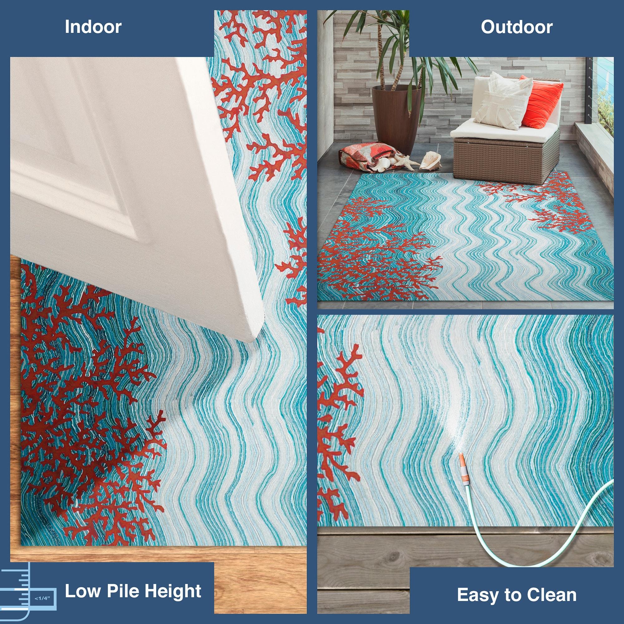 Happy Words 28" Blue Synthetic Indoor/Outdoor Accent Rug