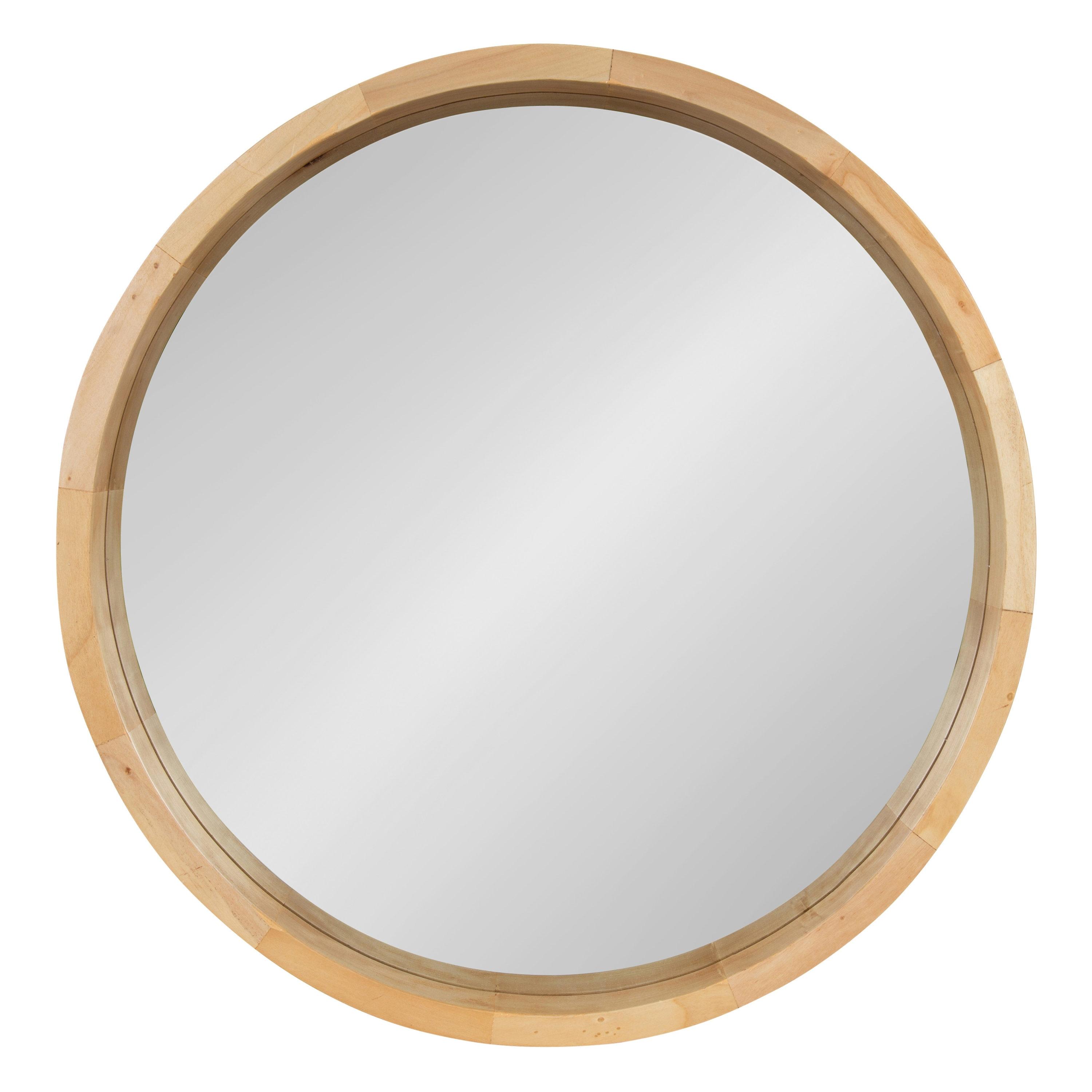 22" x 22" Hutton Round Wood Wall Mirror Natural - Kate and Laurel: Wall Mount, No Assembly Required