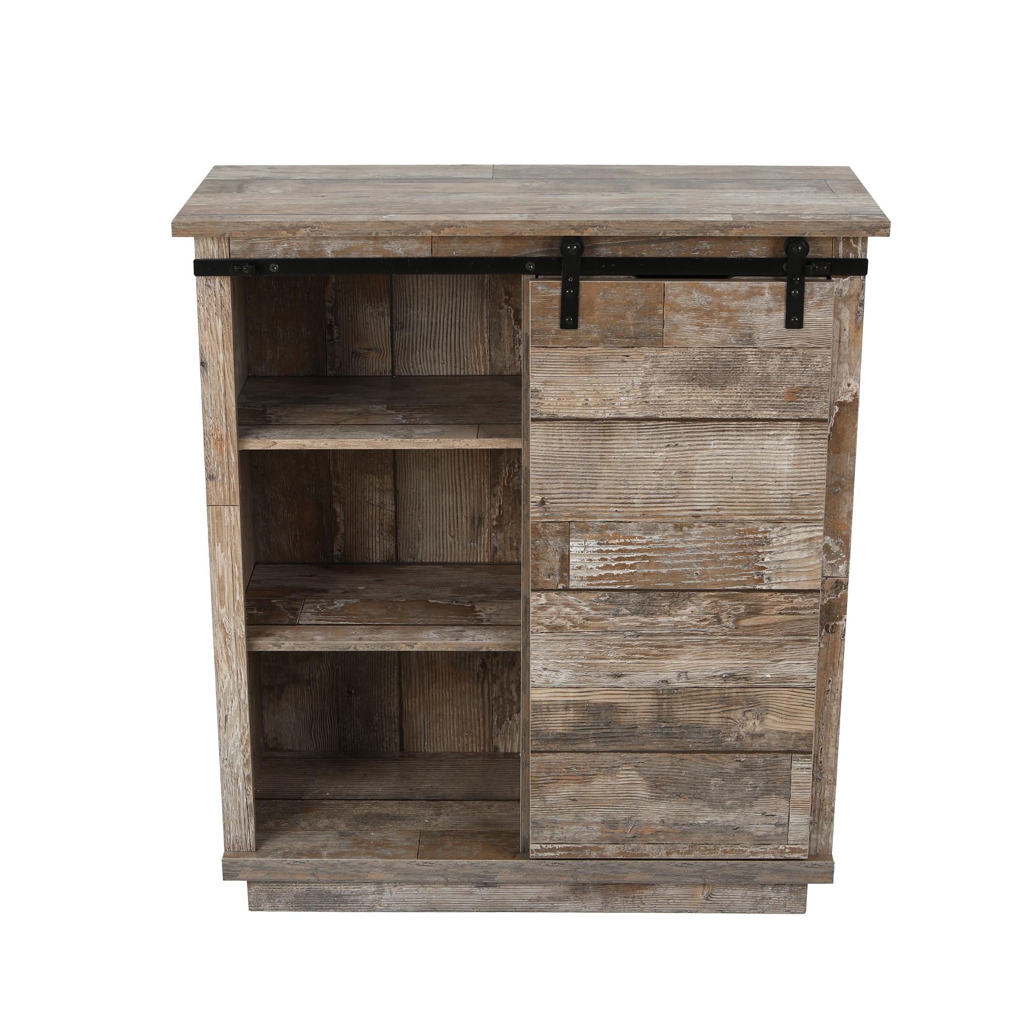 LuxenHome Rustic Wood 4-Drawer 1-Sliding Door Storage Cabinet Brown