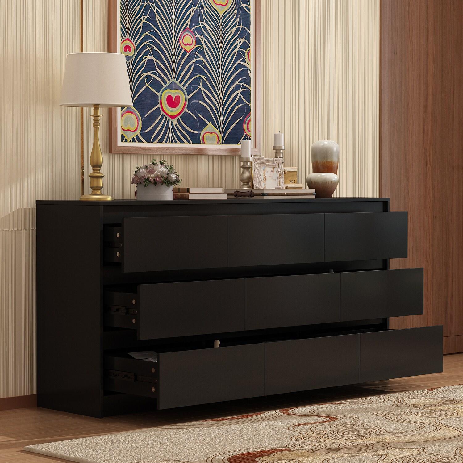 FAMAPY Chest of Drawers Dresser No Handles, 6 Drawer Dresser with Wide Storage, Modern Contemporary 6-Drawer Chest, for Bedroom Black (59”W x 15.7”D x 32.3”H)