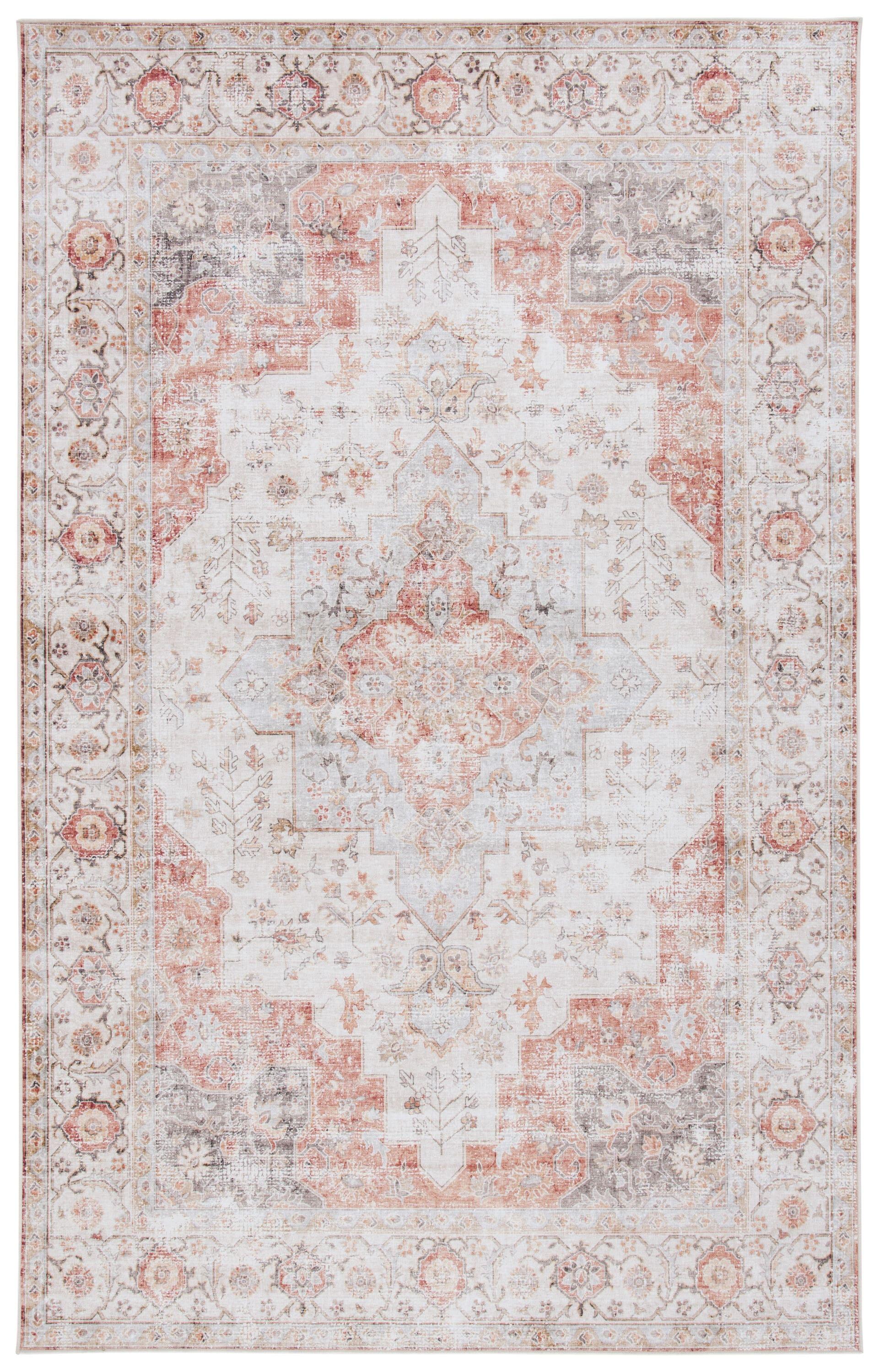 Tucson Vintage Persian TSN105 Power Loomed Machine Washable Skid-Resistant Indoor Area Rug - Light Grey/Rust - 8'x10' - Safavieh