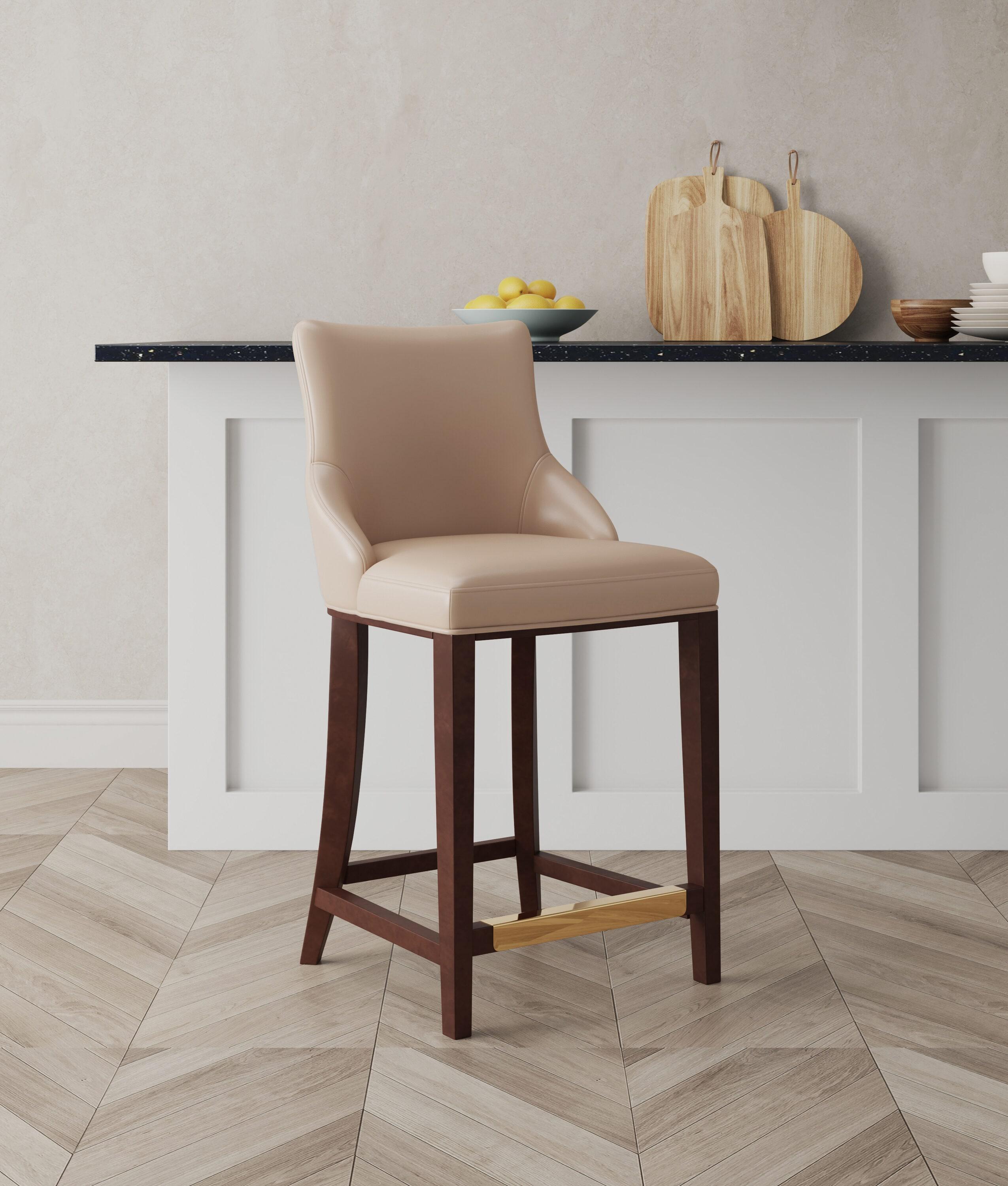 Manhattan Comfort Shubert Modern Leatherette Upholstered Counter Height Barstool Tan: Beech Wood Legs, No Assembly Required