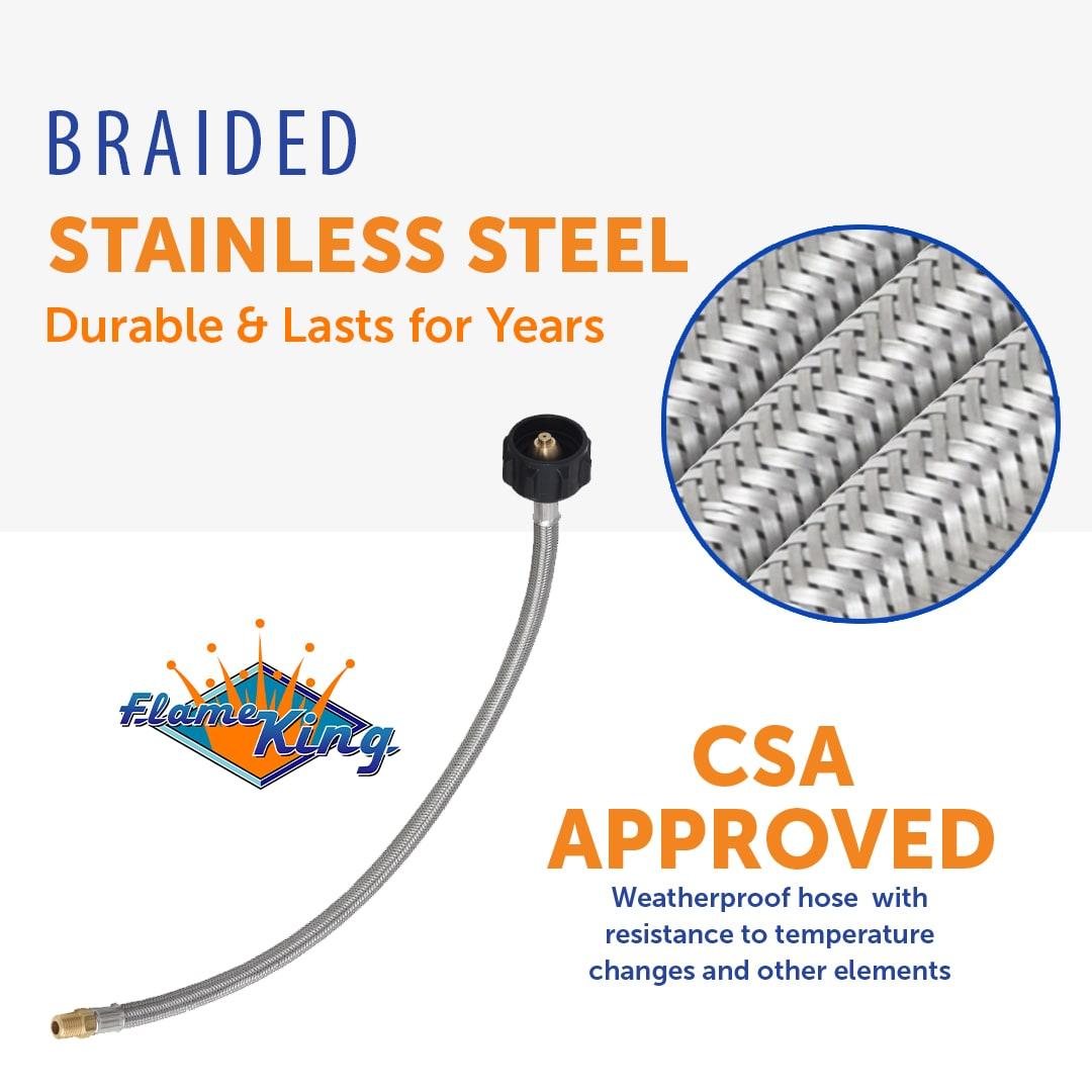 18" Stainless Steel Braided Propane Hose with Brass Fittings