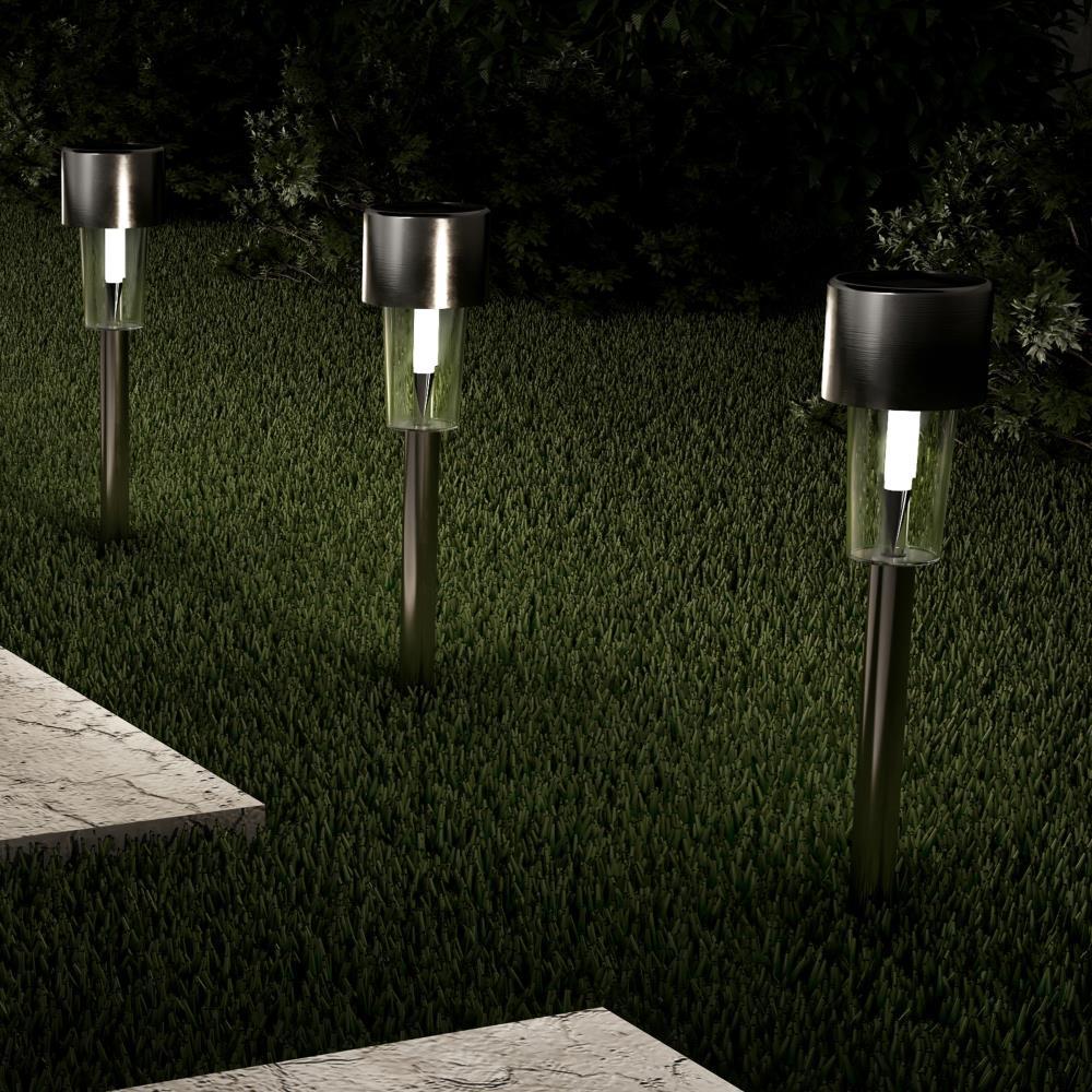 Nature Spring Solar Path Lights With Rechargeable Batteries - 12.2", Set of 12, Silver