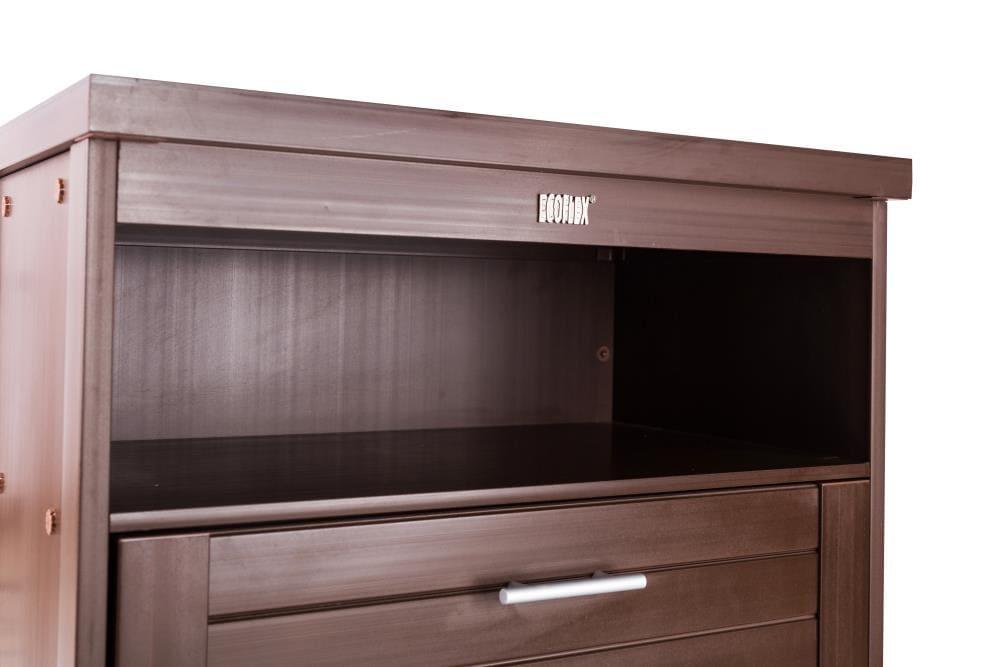 New Age Pet® ECOFLEX® Dog Food Pantry with Double Stainless Steel Bowls - Durable Composite, Includes 2x 32oz Bowls, Storage for 25 lbs of Dog Food, Easy Assembly, Moisture Resistant