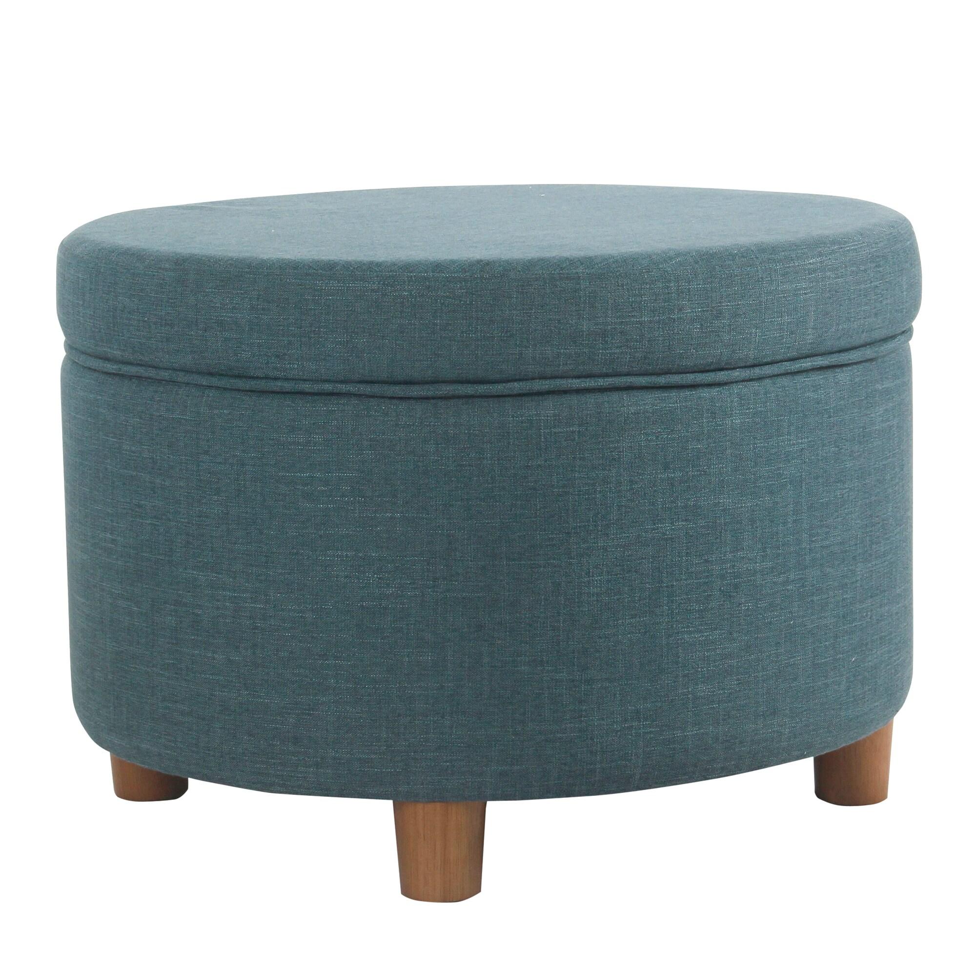 Round Storage Ottoman Teal - HomePop: Upholstered Footstool, Easy Lift Top, 250lb Capacity