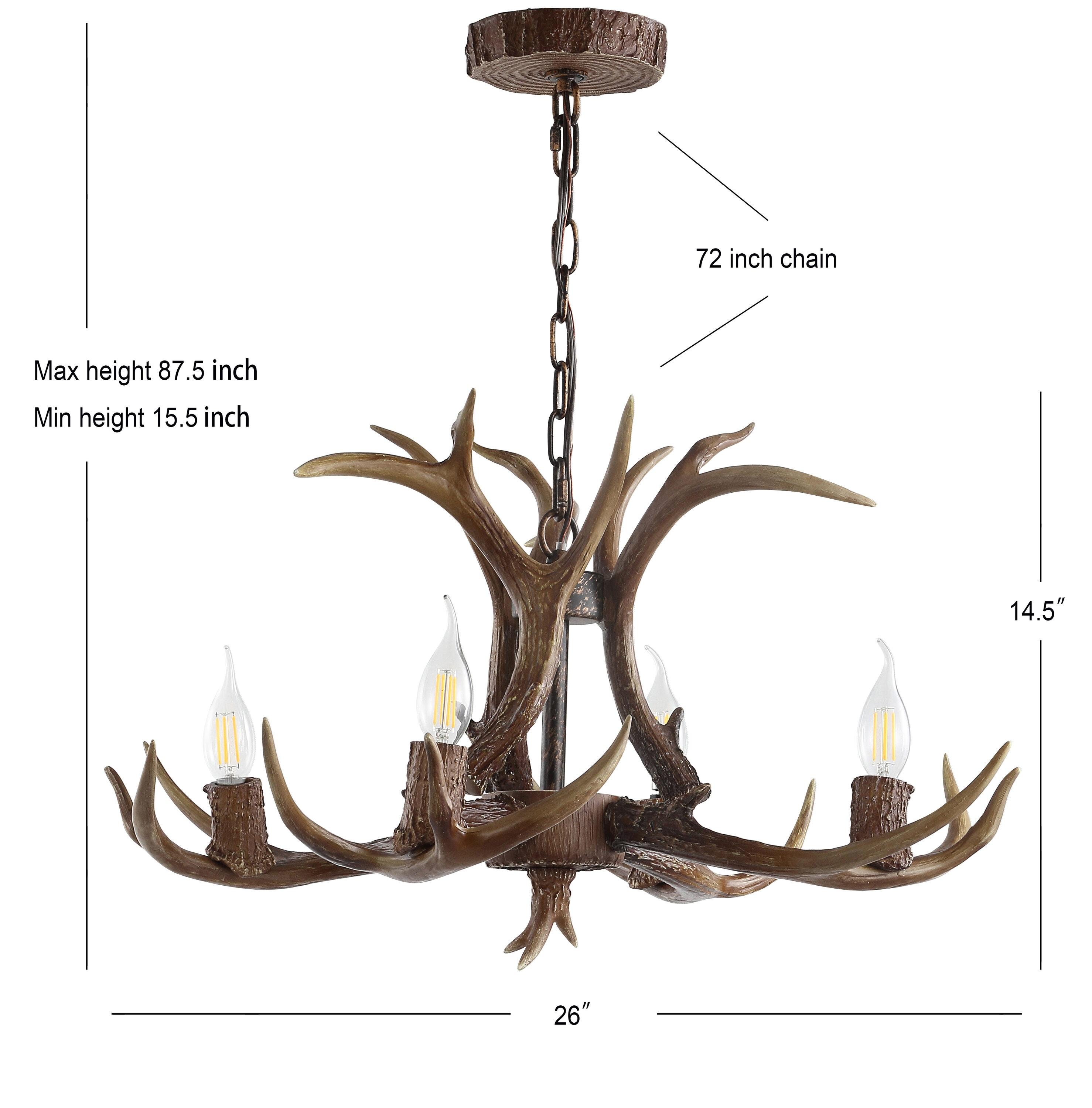 JONATHAN Y JYL6301A Eldora 26" Adjustable Resin Antler 4-Light LED Chandelier, Farmhouse, Glam, Transitional, Rustic, Cottage for living room, dinning room, bedroom, office Bulb Included, Brown