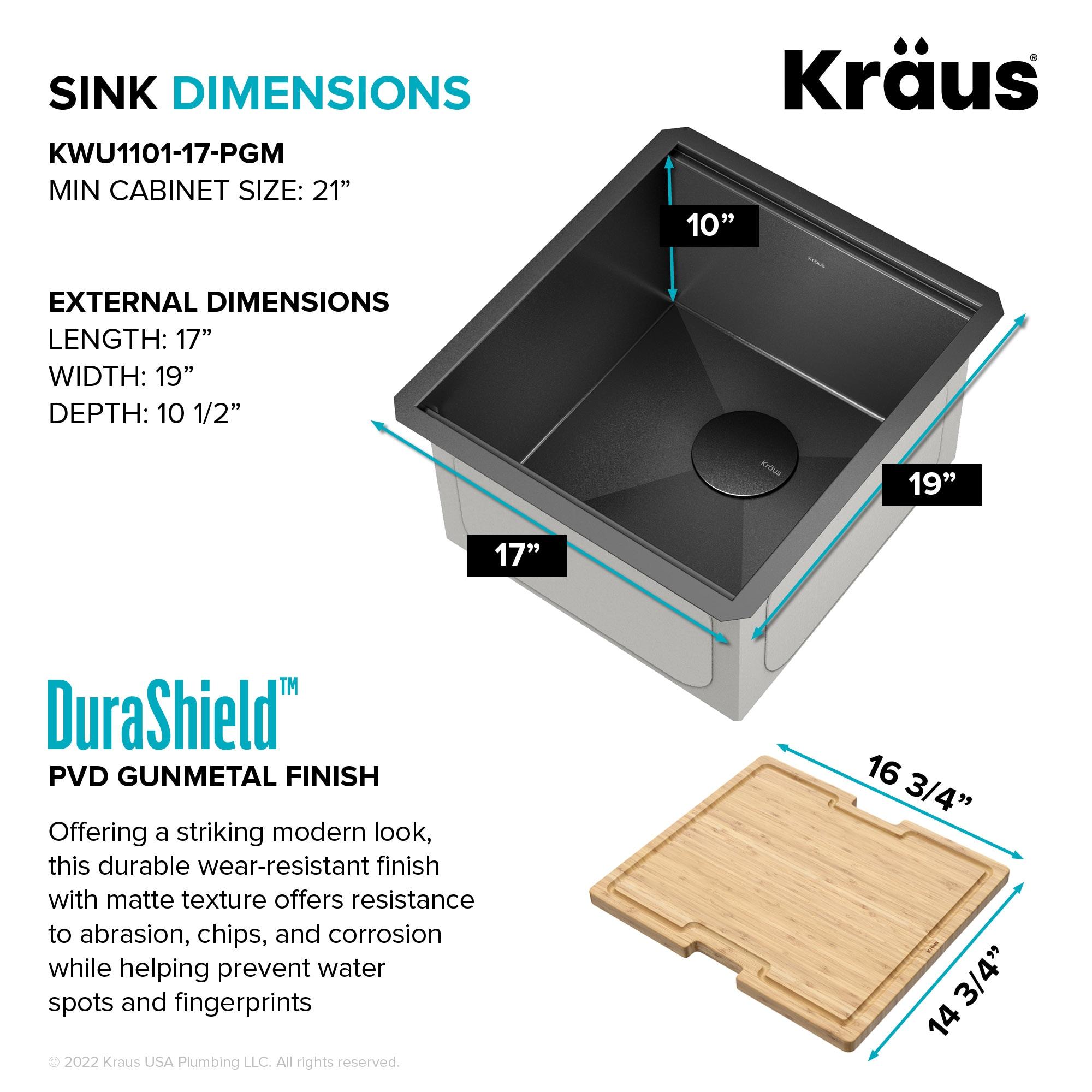 KRAUS Kore™ Undermount Workstation 16 Gauge Black Stainless Steel Single Bowl Kitchen Sink in PVD Gunmetal Finish