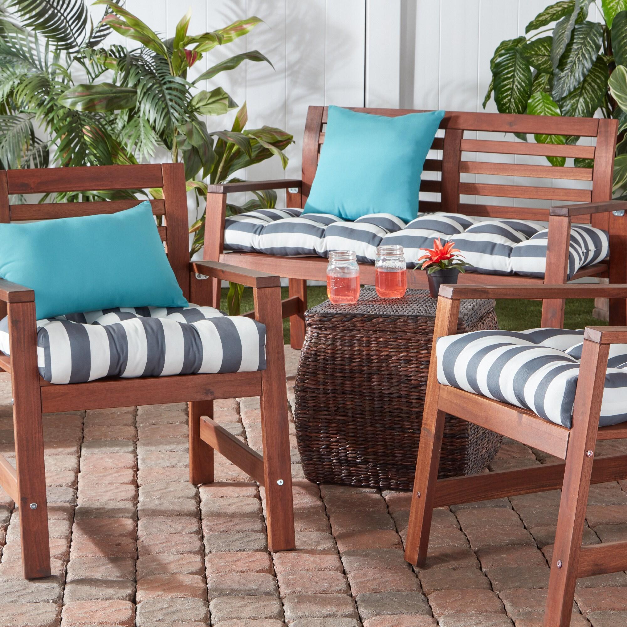 Canopy Stripe Gray 20 in. Square Outdoor Tufted Seat Cushion (set of 2) by Greendale Home Fashions