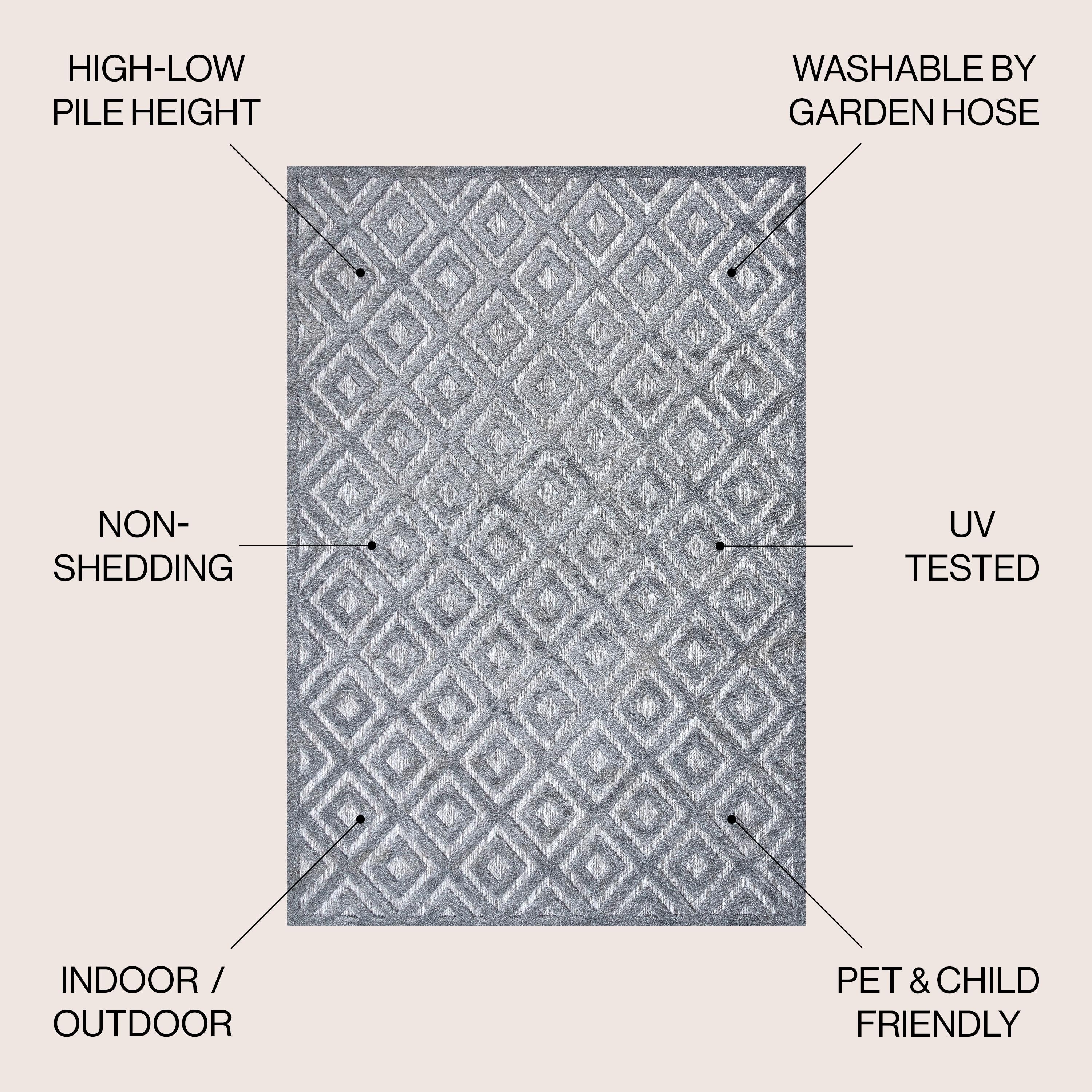 5' Round Portmany Neutral Diamond Trellis Indoor/Outdoor Area Rug, Dark Gray - JONATHAN Y