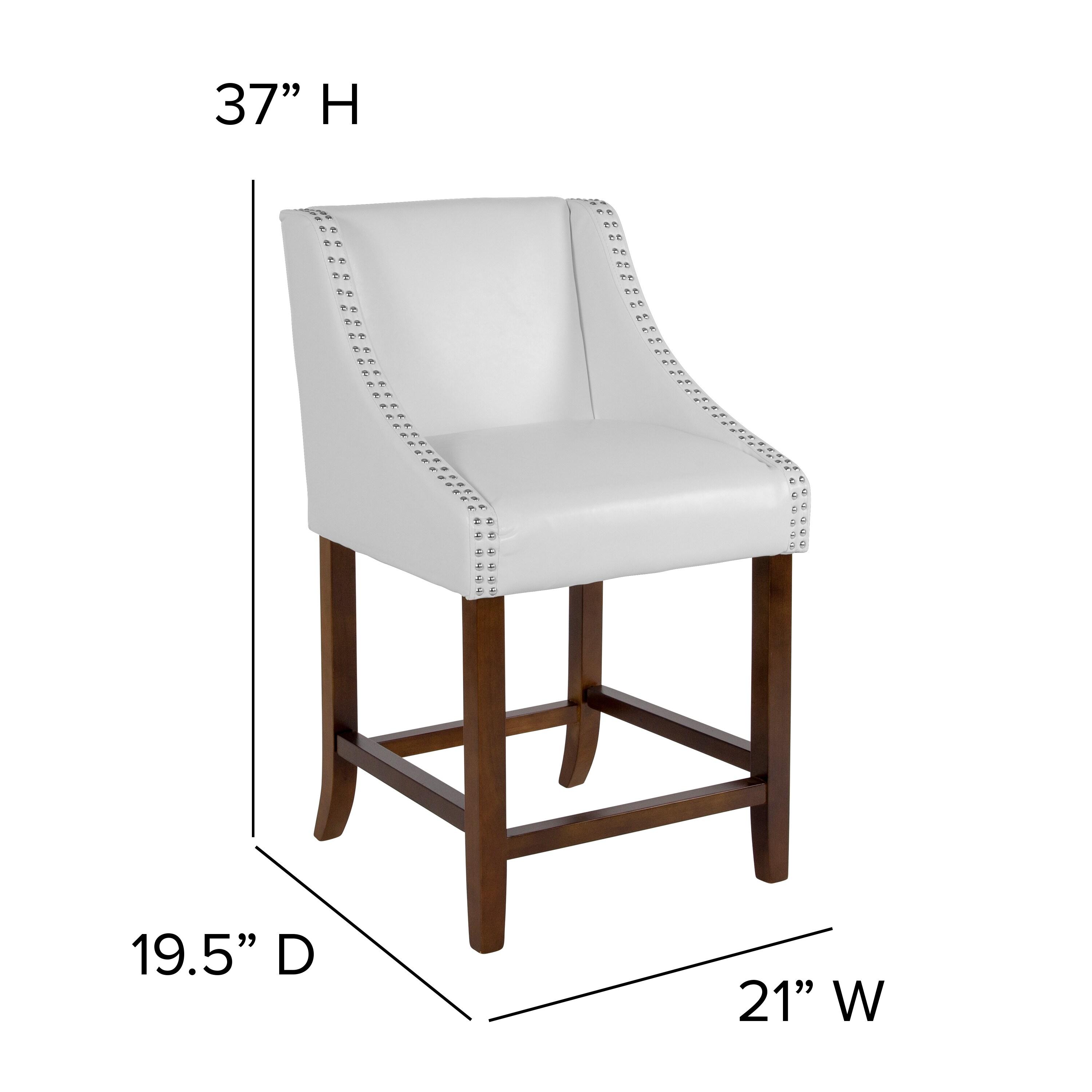 Flash Furniture Carmel Series 24" High Transitional Walnut Counter Height Stool with Nail Trim in White LeatherSoft