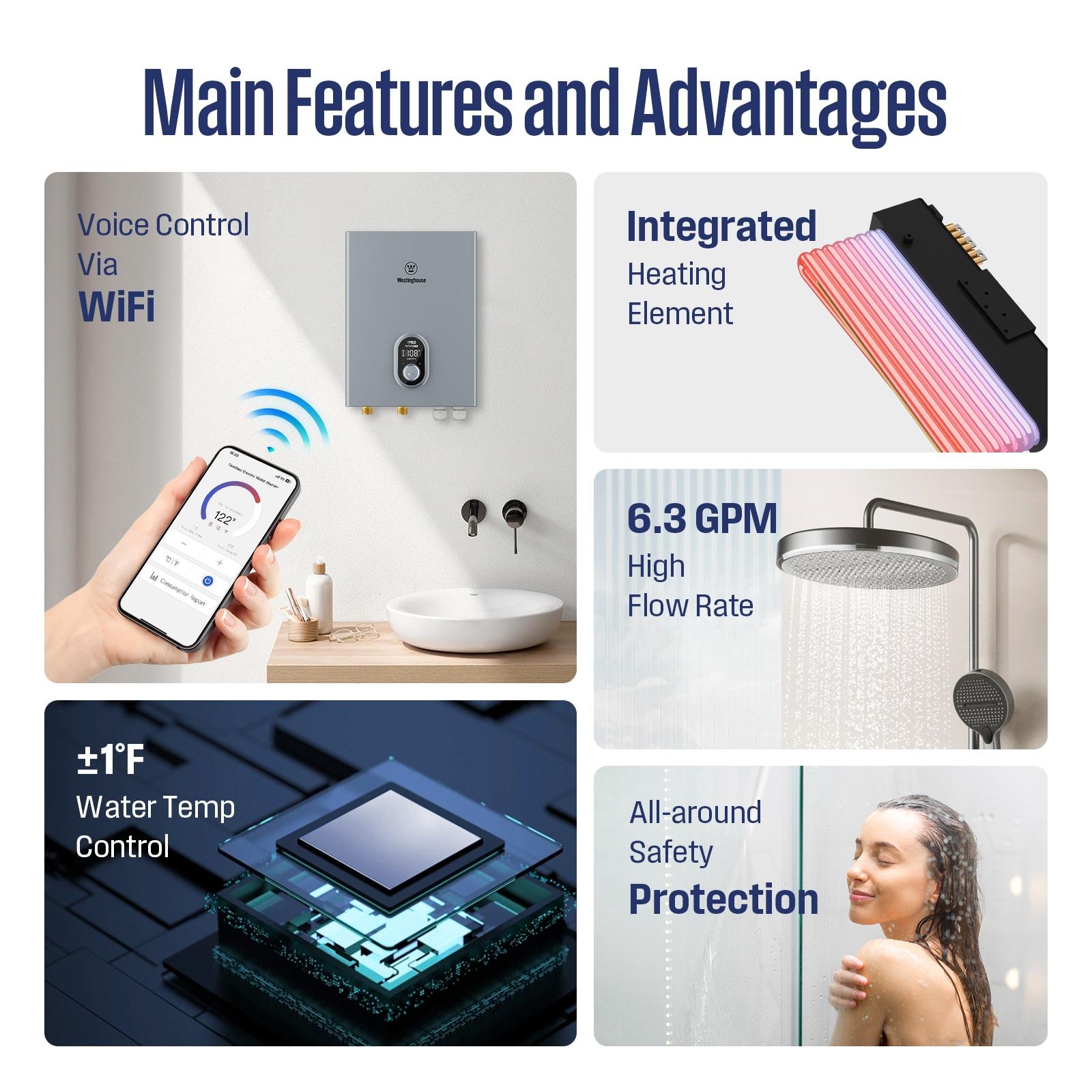 Westinghouse Apolo Performance 27 kW 6.3 GPM 240-Volt Smart WiFi Control Tankless Electric Water Heater