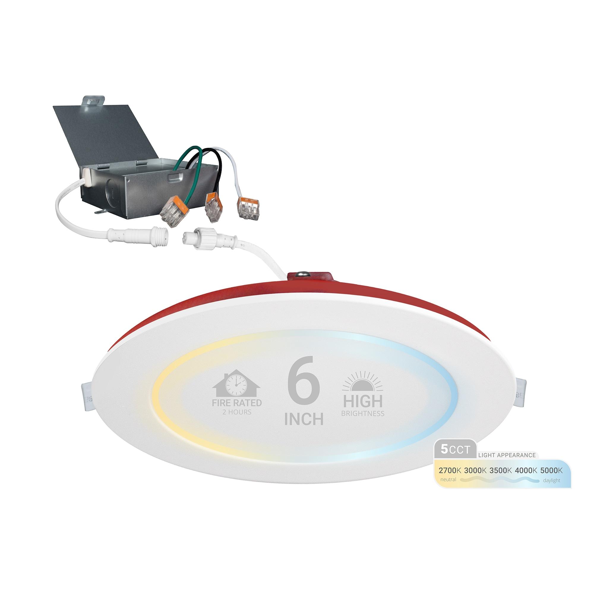 6 in. 2 HOUR Fire Rated Slim Canless LED Recessed Light 15W, 5CCT, 1200LM Dimmable IC Rated 12PK