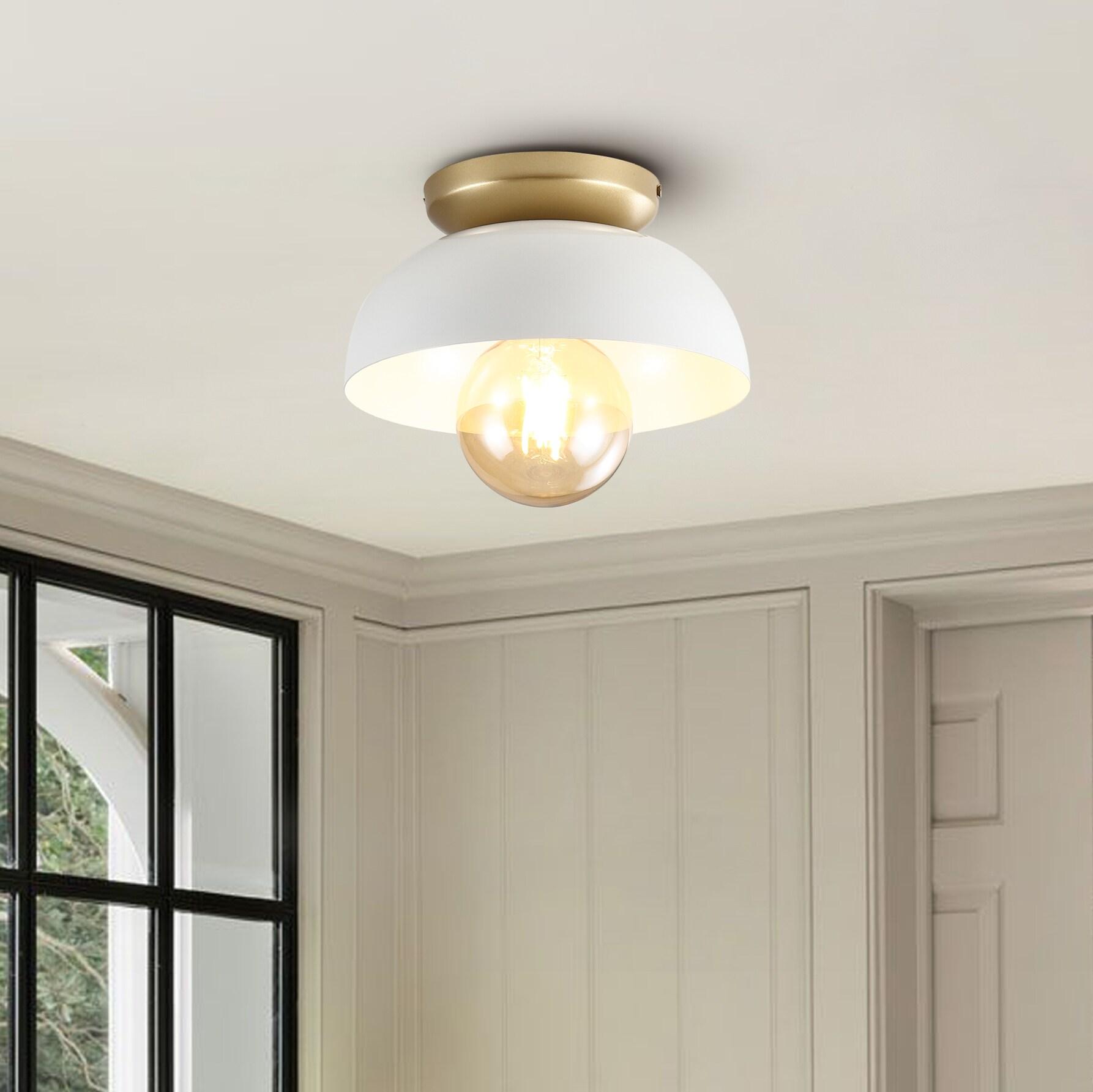 Paulina 8.5" 1-Light Classic Industrial Iron LED Flush Mount, White/Gold Painting