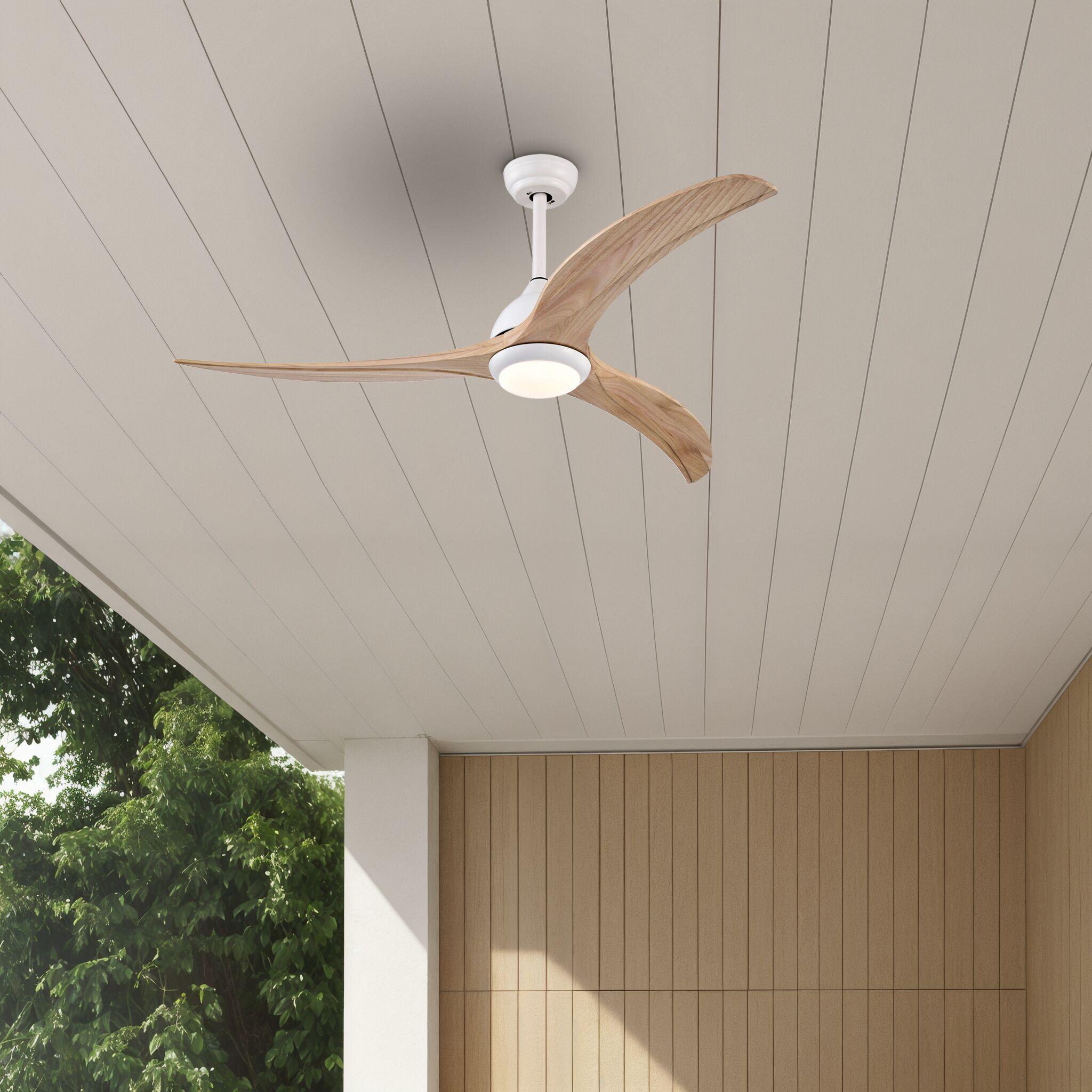 52" Ceiling Fan, Indoor Outdoor Ceiling Fan With Light with Remote Control, Noiseless Reversible Motor, 6 Speed ,3 Color ,Indoor.(Matte White)