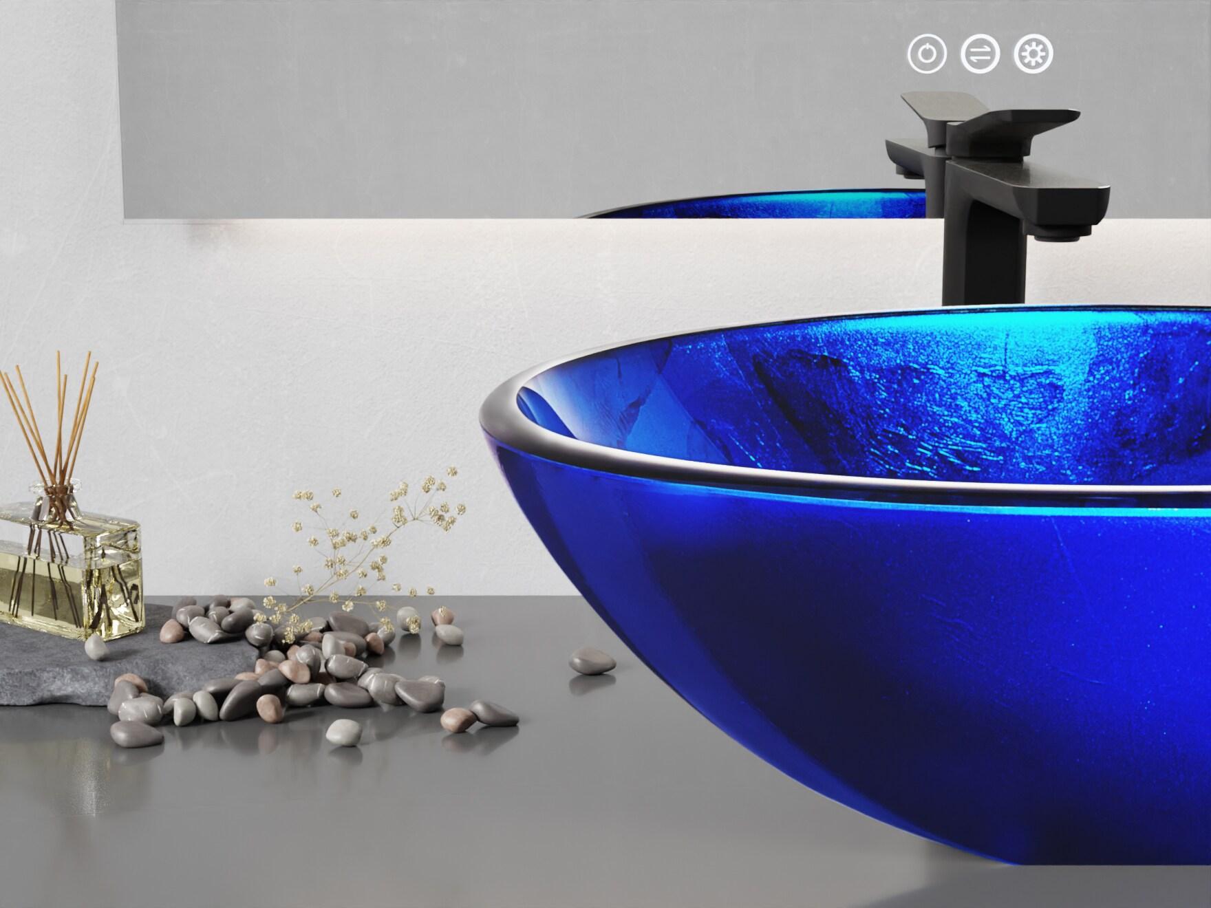 ANZZI 16.5'' Stellar Blue Glass Circular Bathroom Sink