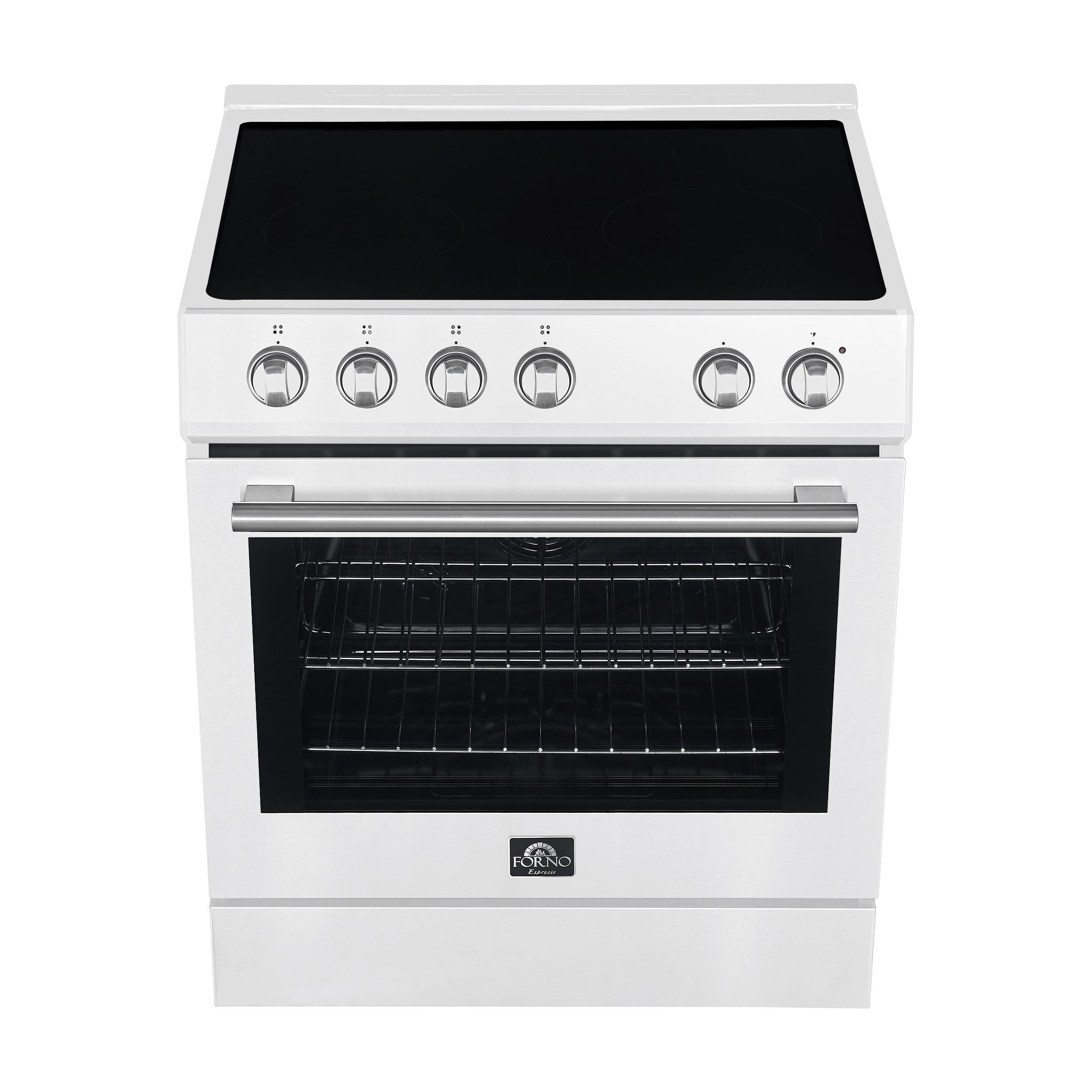 Forno Leonardo Espresso 30-inch Slide-In Electric Range in Stainless-Steel, Black or White, 4 Elements, 7,100 Watts, 5.0 cu.ft. Oven with Convection Fan FFSEL6012-30WHT