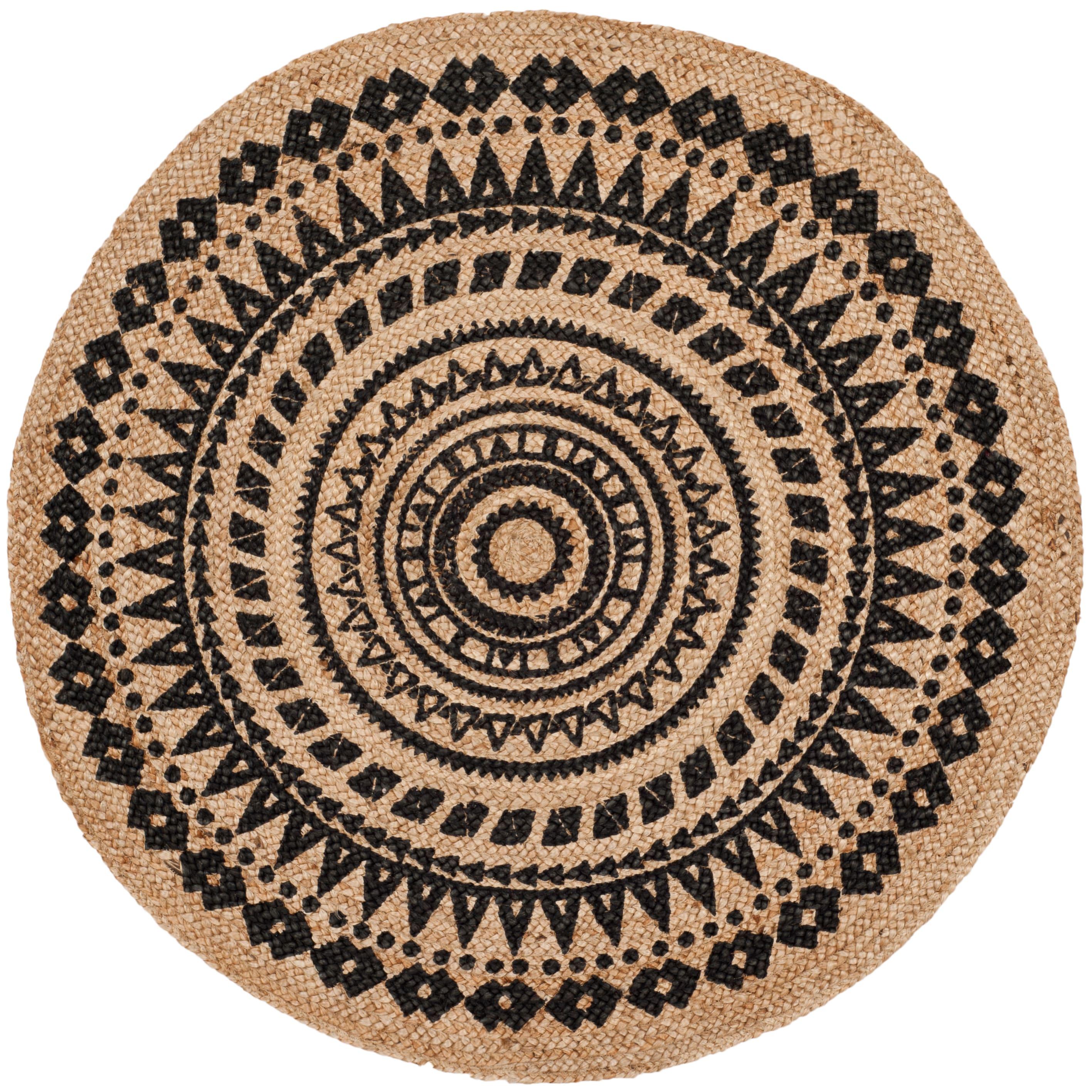 Natural Fiber NF802 Hand Woven Indoor Area Rug - Black/Natural - 5' Round - Safavieh