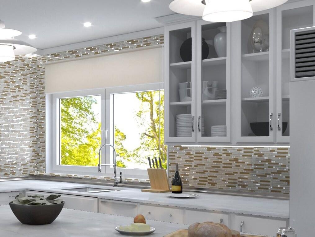 Happy Linear Glass, Metal and Natural Stone Mosaic Kitchen Backsplash, Bathroom, Shower, Pool, Wall and Floor Tile