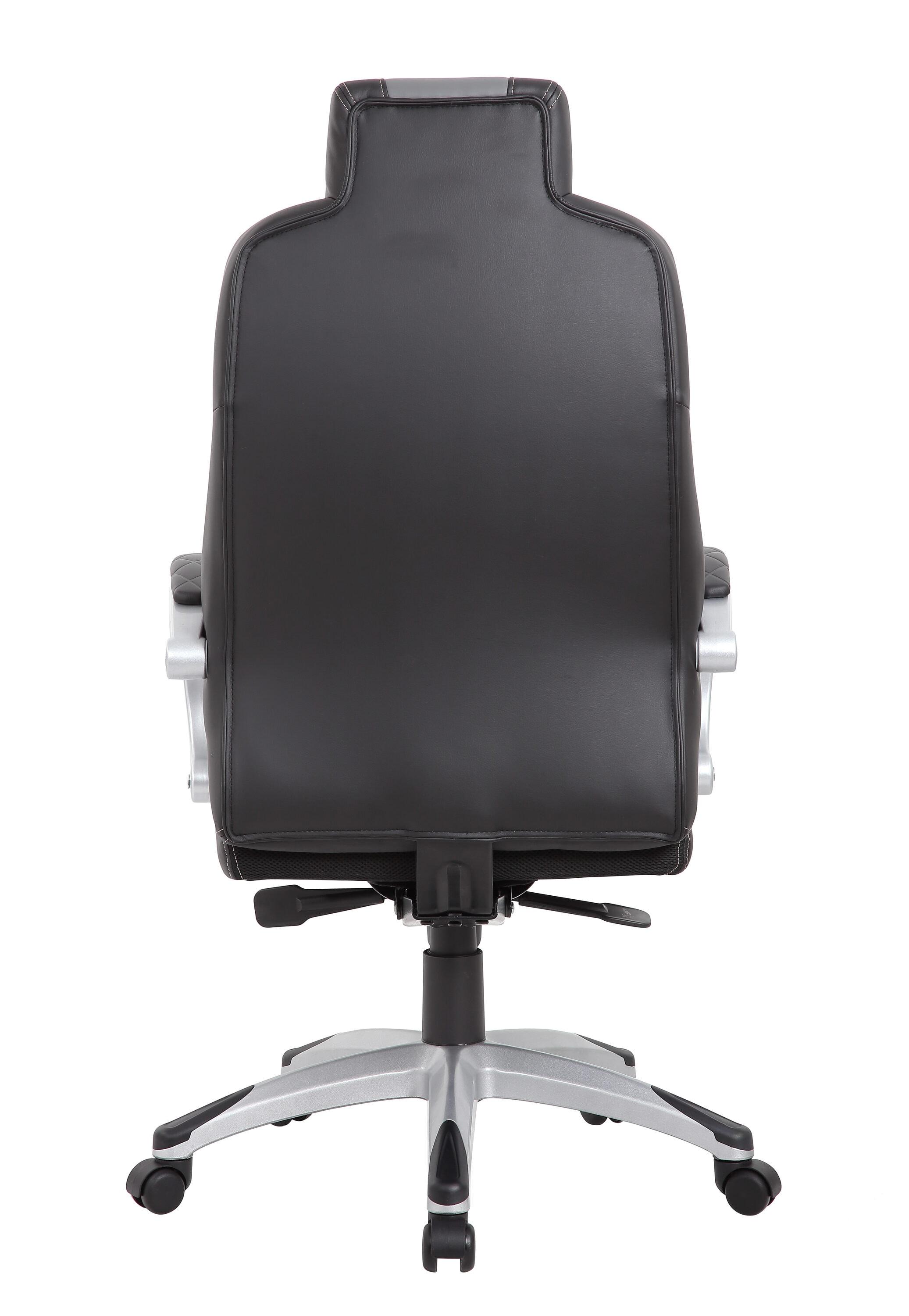 Boss Office Products Executive Hinged Armchair Black/Gray: Ergonomic, Swivel, Lumbar Support, Metal Frame