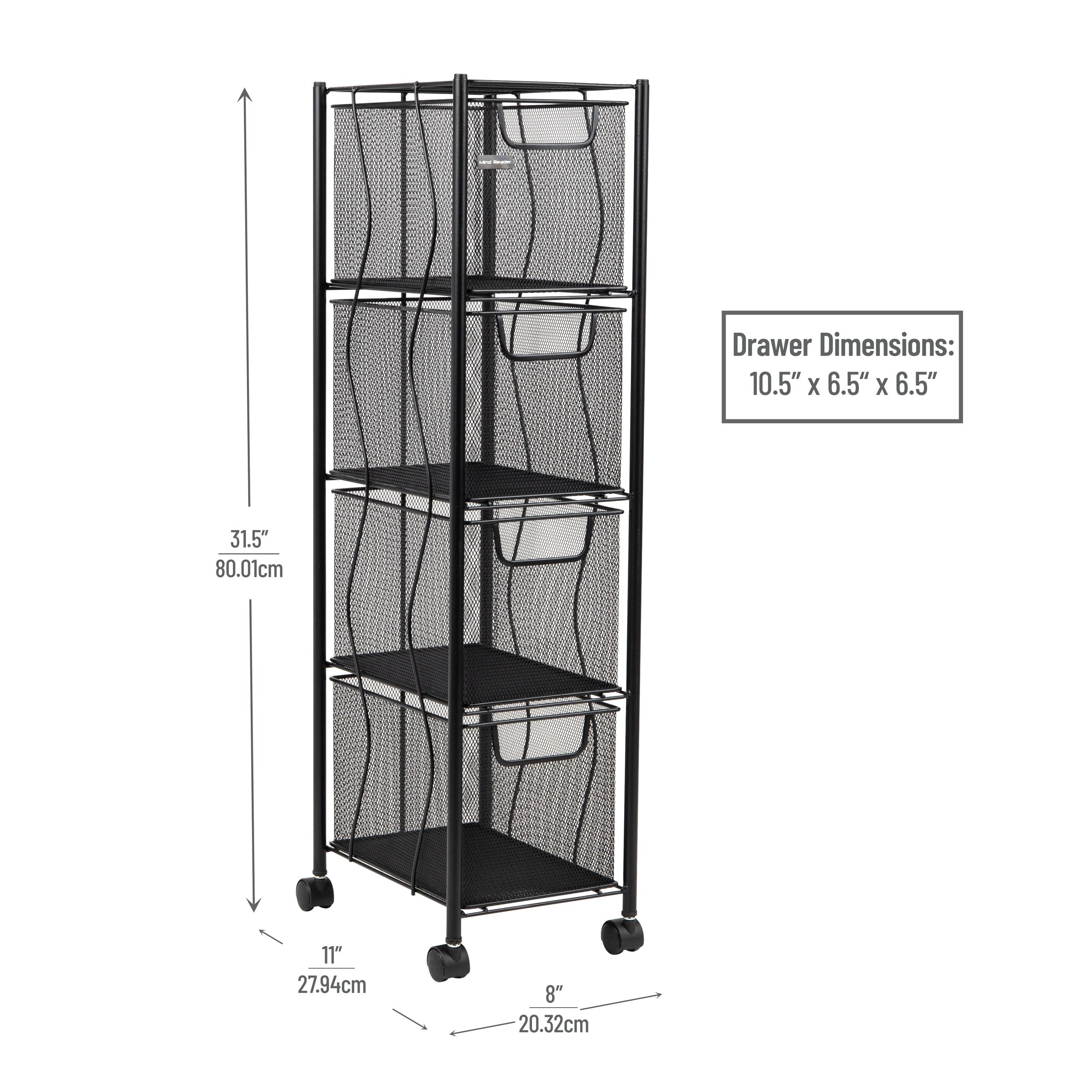 Mind Reader Mind Reader Rolling Cabinet with Drawers, Desk Organizer, Storage, 8"L x 11"W x 31.5"H, Black