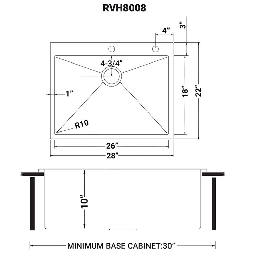 Ruvati 28-inch Drop-in Topmount 16 Gauge Stainless Steel Rounded Corners Kitchen Sink Single Bowl