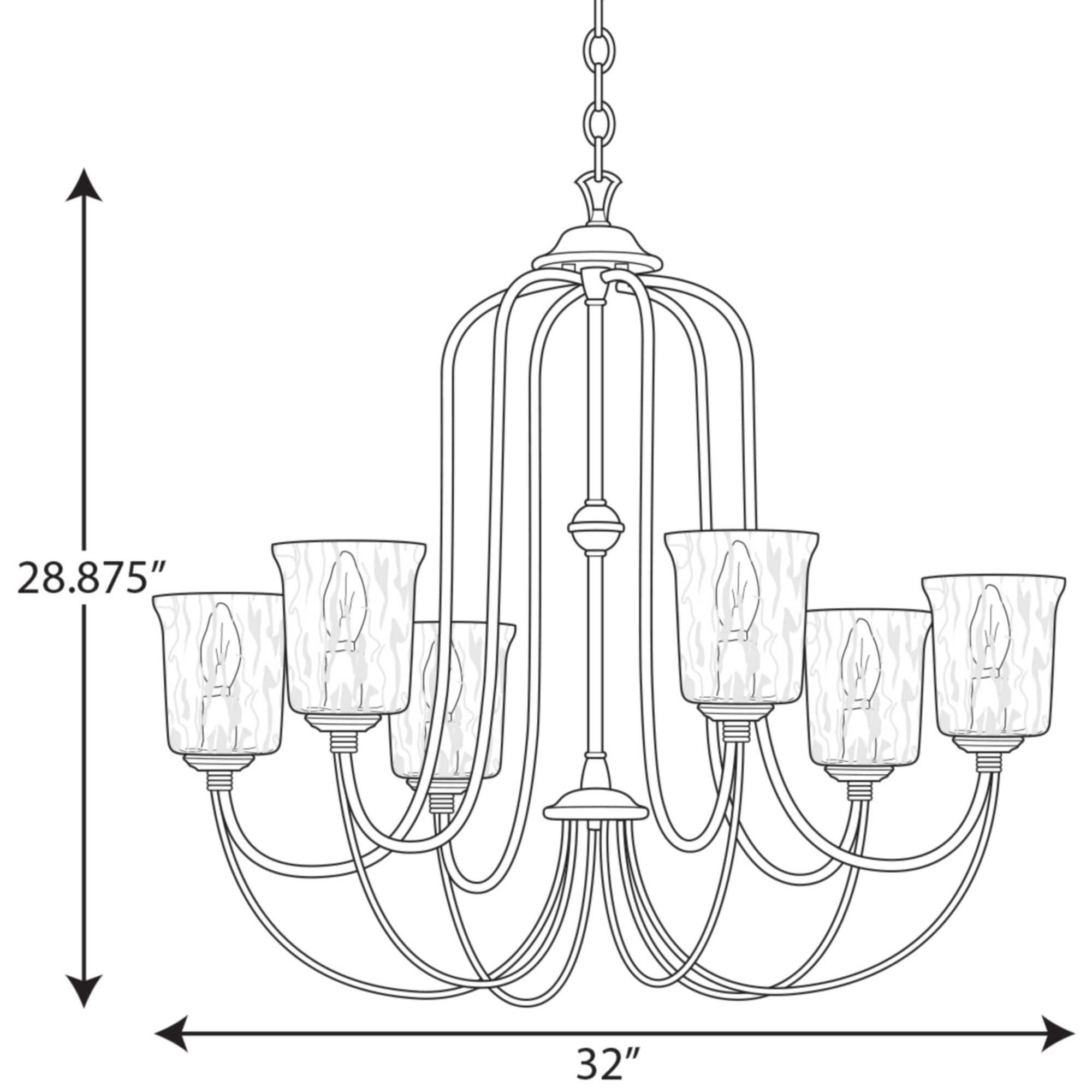 Bowman Collection Six-Light Matte Black Clear Chiseled Glass Coastal Chandelier Light