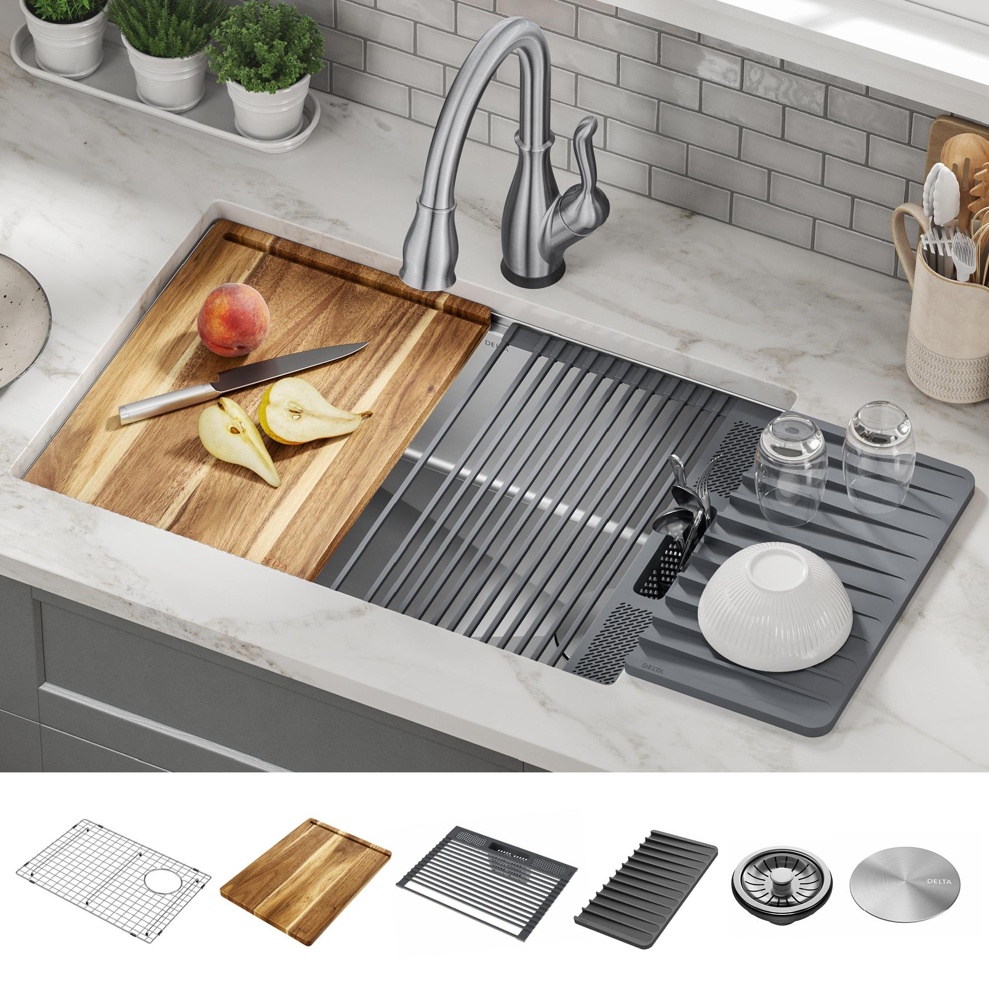 Delta Lorelai Workstation Kitchen Sink Undermount Stainless Steel Single Bowl with WorkFlow™ Ledge