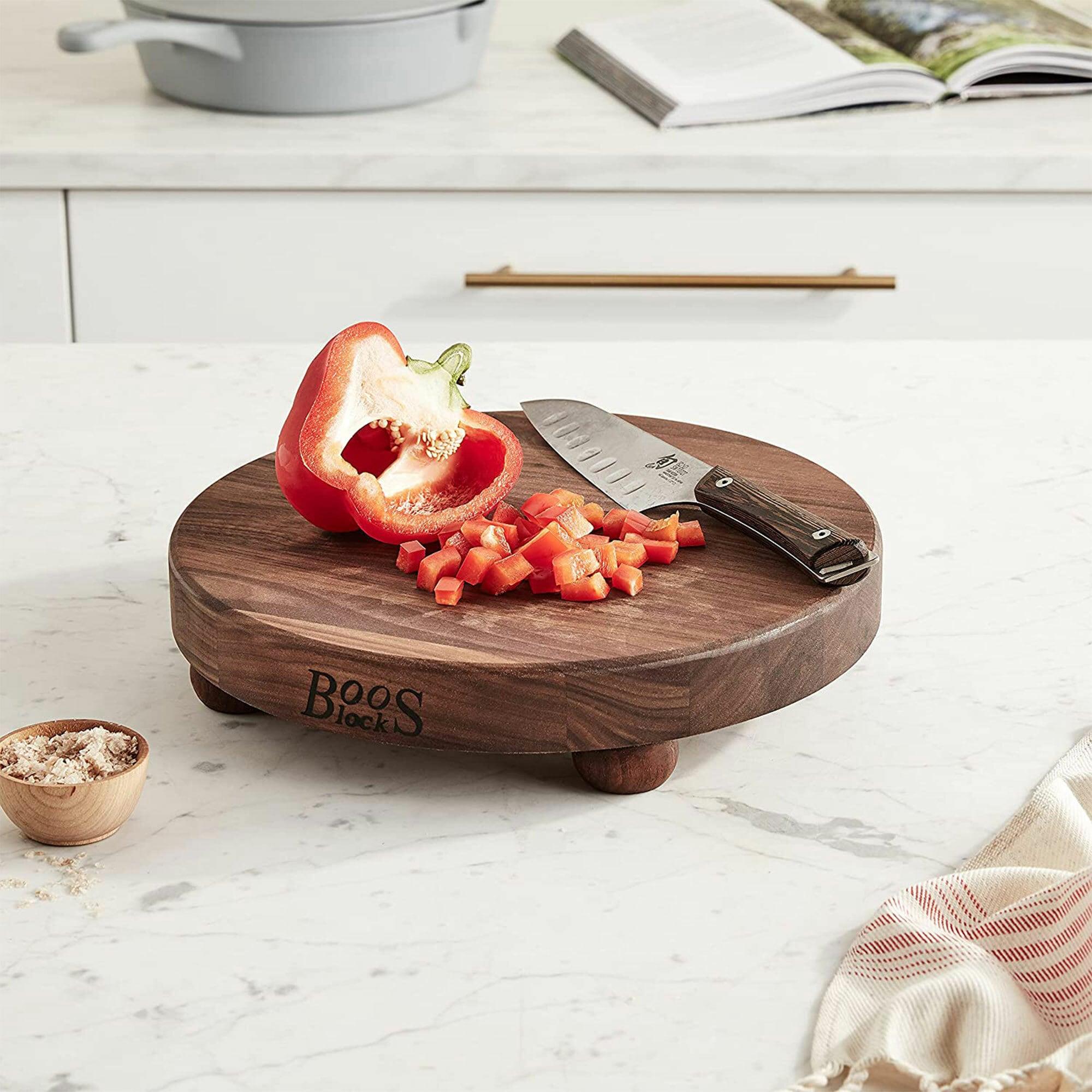 Gift 1.5" Edge Grain Walnut 12" Round Cutting Board with Wood Feet