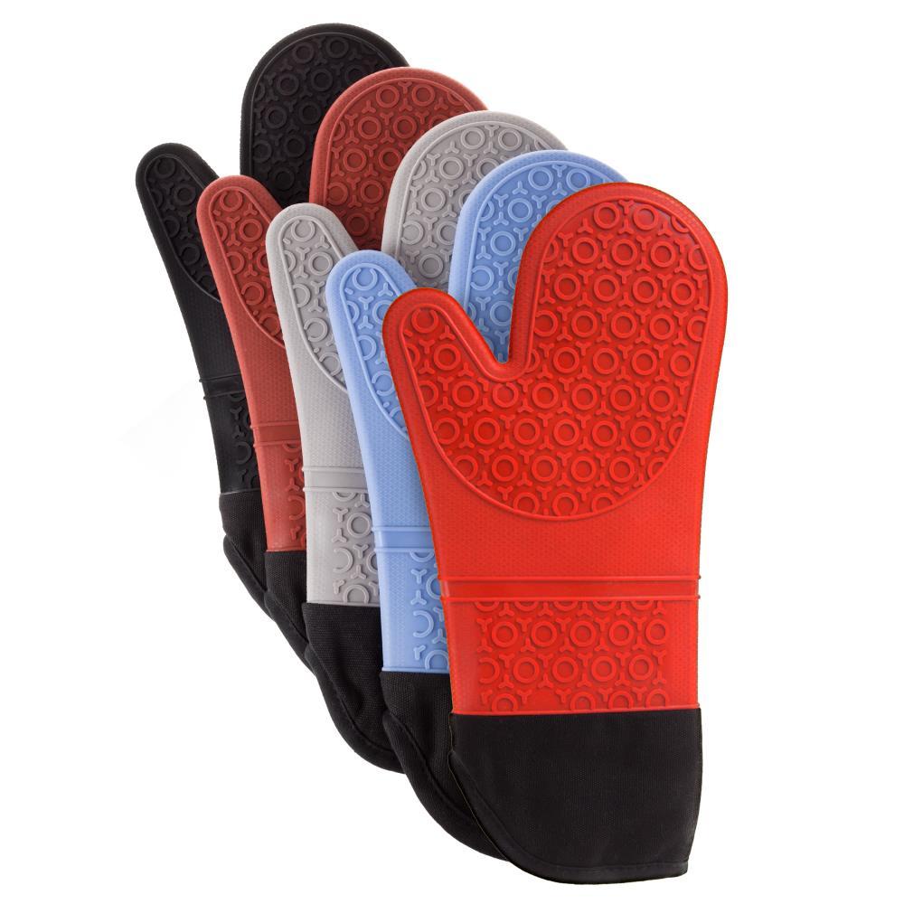 Silicone Oven Mitts - Extra Long Professional Quality Heat Resistant with Quilted Lining and 2-sided Textured Grip - 1 pair Black by Hastings Home