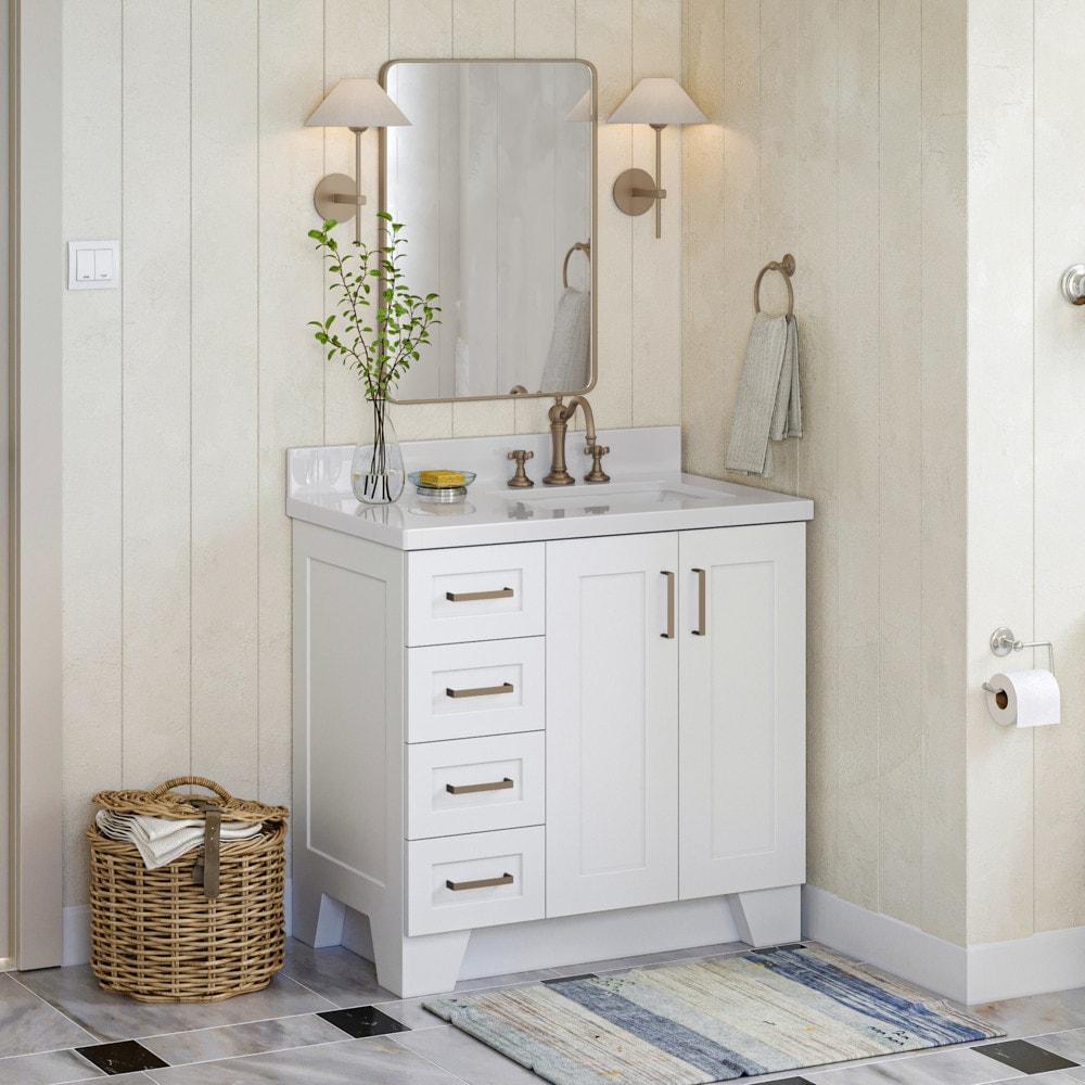 White Freestanding Single Sink Bathroom Vanity with Quartz Top