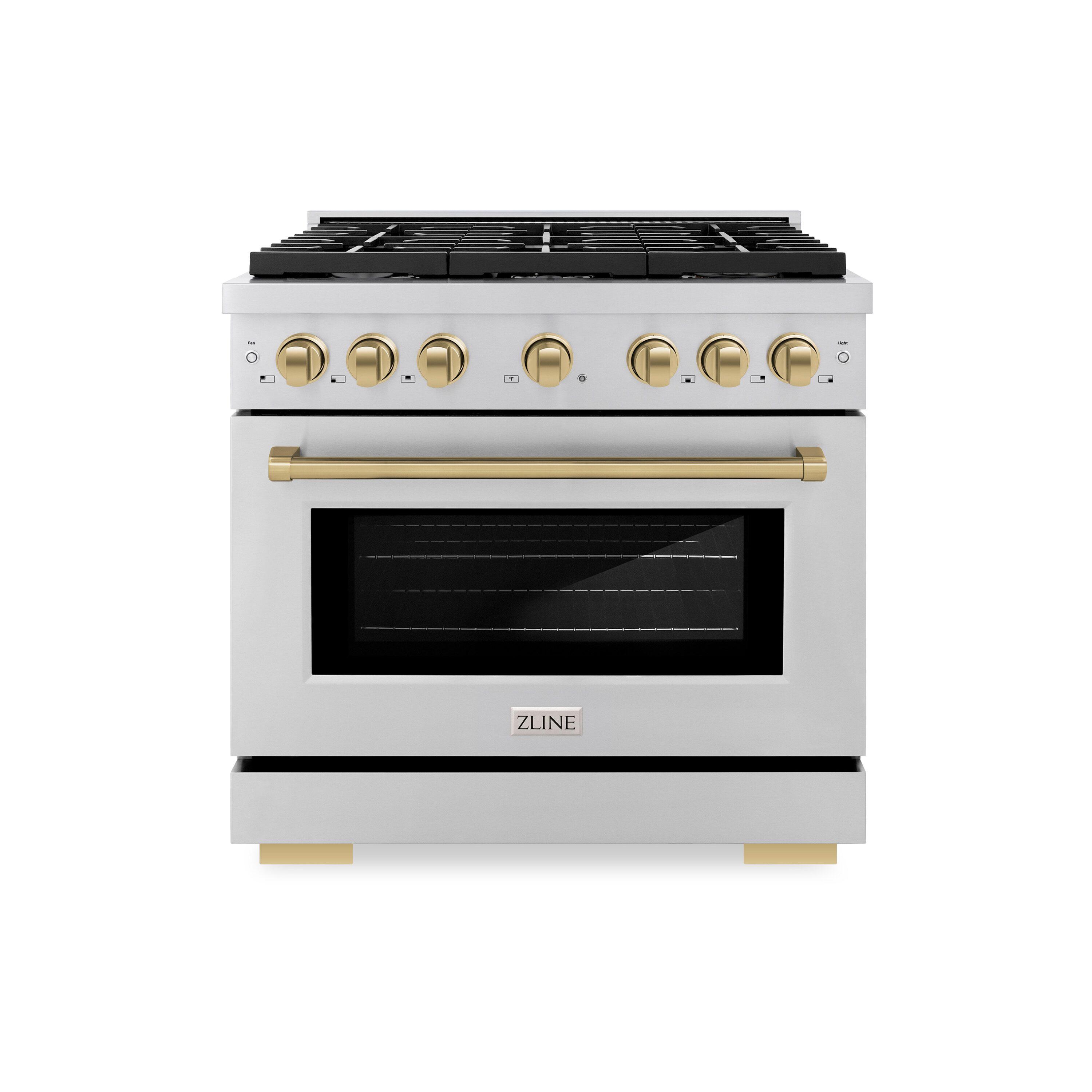 ZLINE ZLINE Autograph Edition 36 in. 5.2 cu. ft. Paramount Dual Fuel Range W/ 6 Burner Gas Cooktop & Electric Convection Oven in Stainless Steel W/ Champagne Bronze Accents (SDRZ-36-CB) SDRZ-36-CB