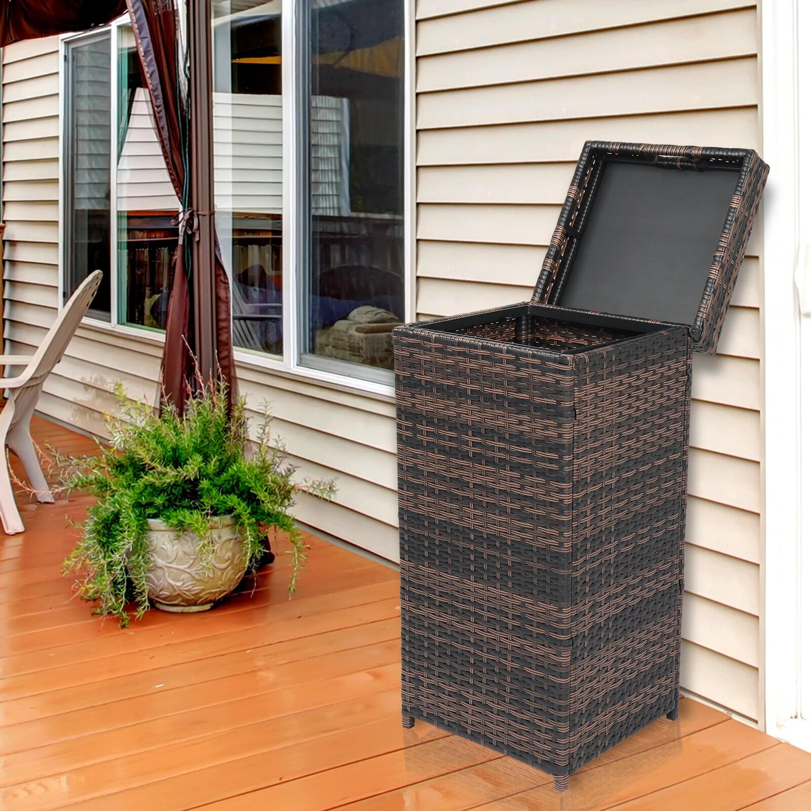 Winado Wicker Manual Lift Outdoor Trash/Recycling Bins - 26.7 Gallons