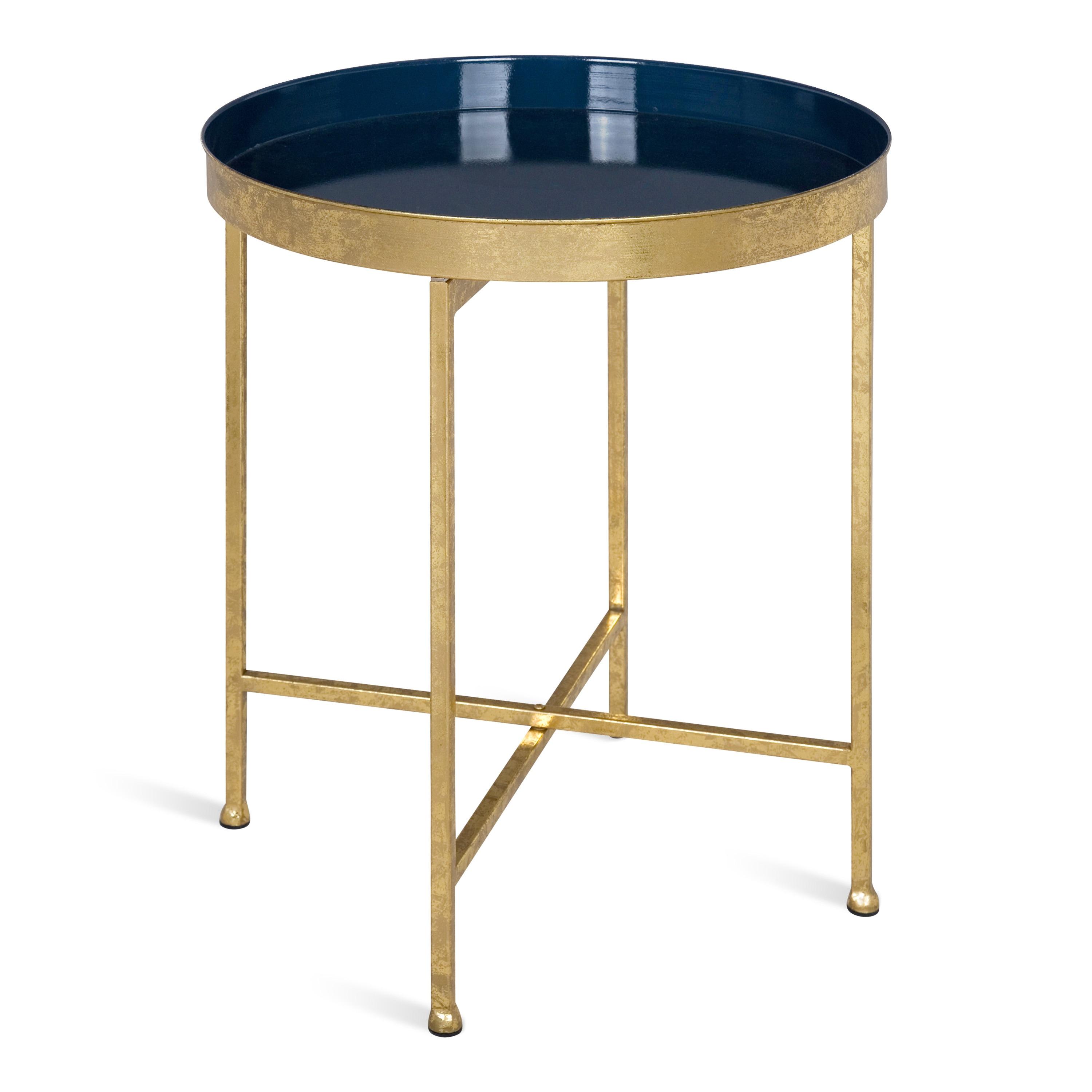 Kate and Laurel Celia Round Metal Side Table, 18.25x18.25x22, Navy Blue