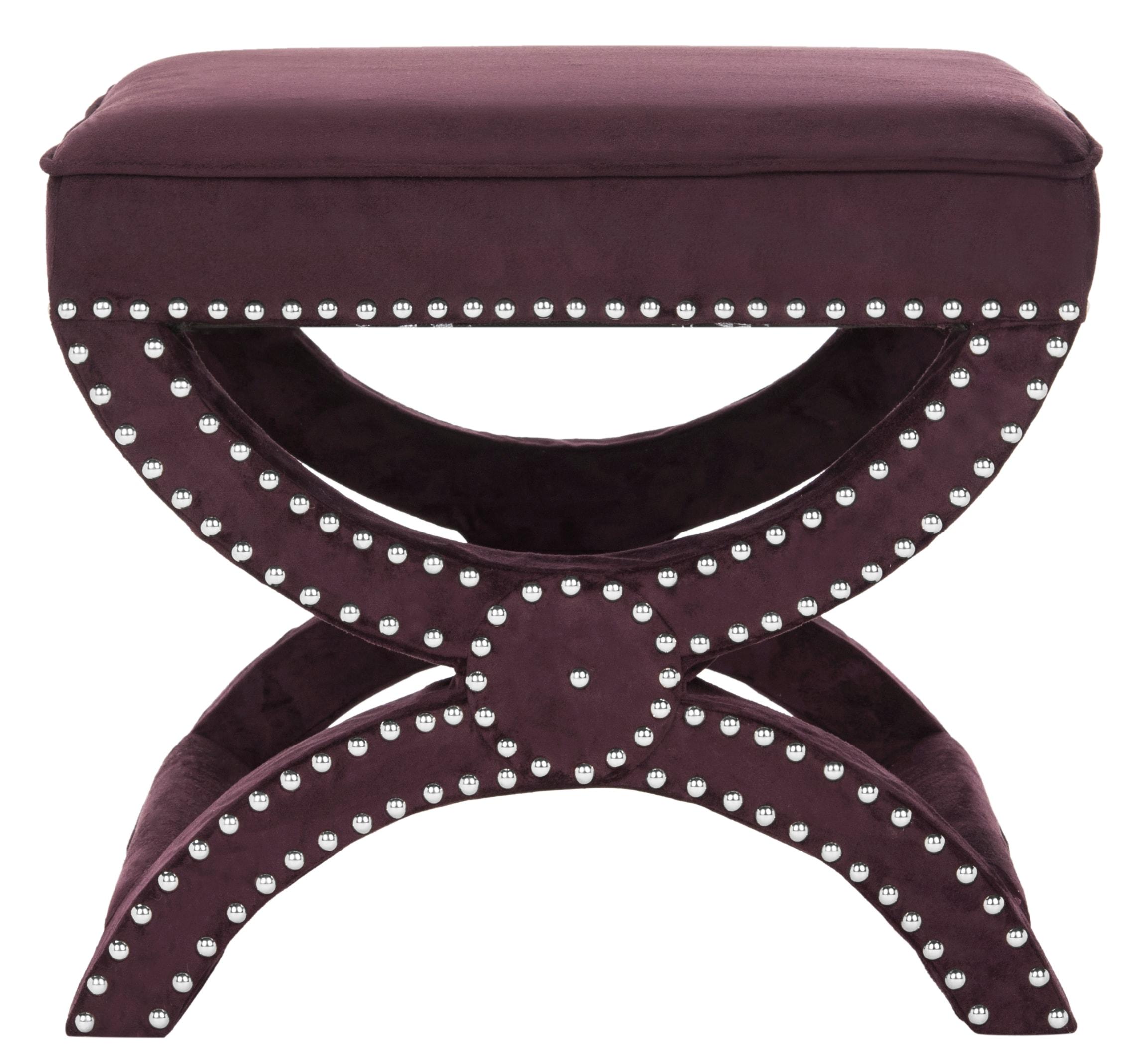 Mystic Ottoman with Silver Nail Heads - Plum - Safavieh
