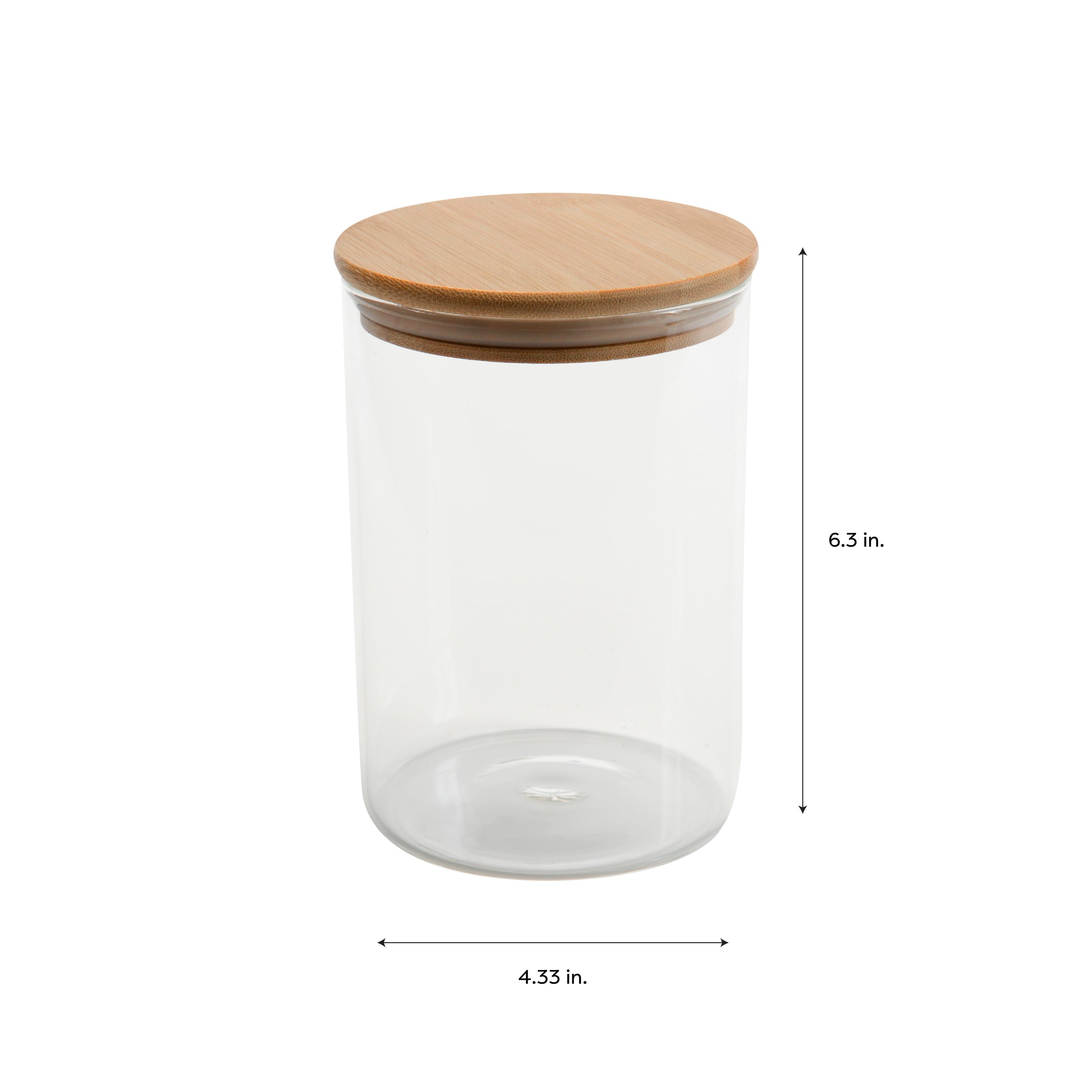 Kitchen Details Round Glass Jar | 1 Liter | Bamboo Airtight Seal Lid | Wide Mouth | Food Storage Canister | Tea or Coffee | Spices | Flour | Sugar | Clear