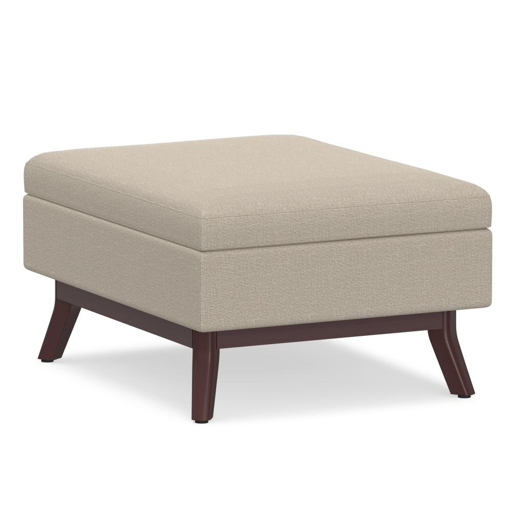 Simpli Home Owen 34"W Upholstered Coffee Table Storage Ottoman with Lift Top and Solid Wood Legs