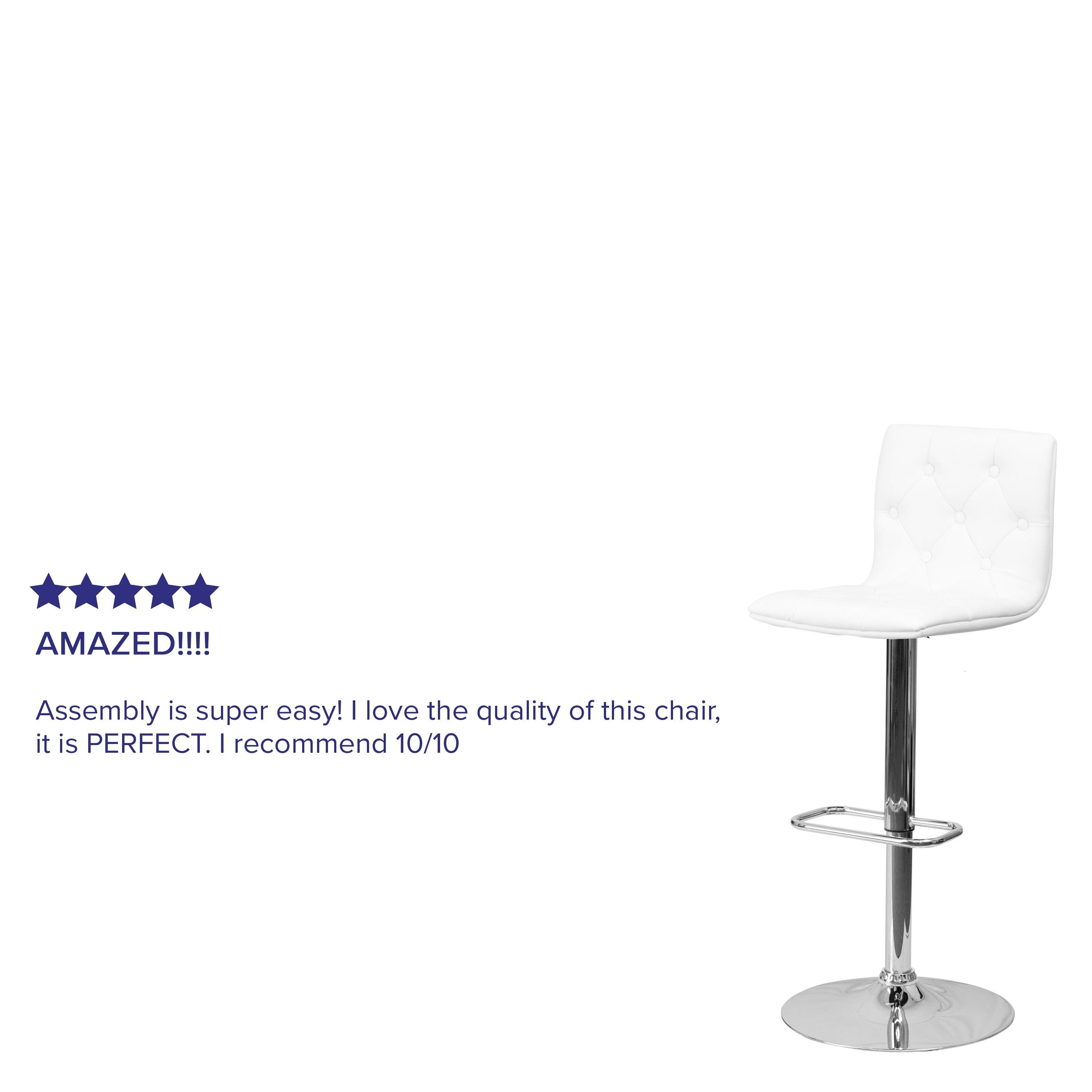 Flash Furniture Sammie Contemporary Button Tufted White Vinyl Adjustable Height Barstool with Chrome Base