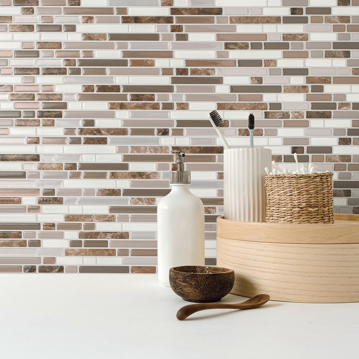 SMART TILES Peel and Stick Backsplash Tiles - 4 sheets of 10in x 10in - 3D Adhesive Peel and Stick Tile Backsplash for Kitchen, Bathroom, Wall Tiles