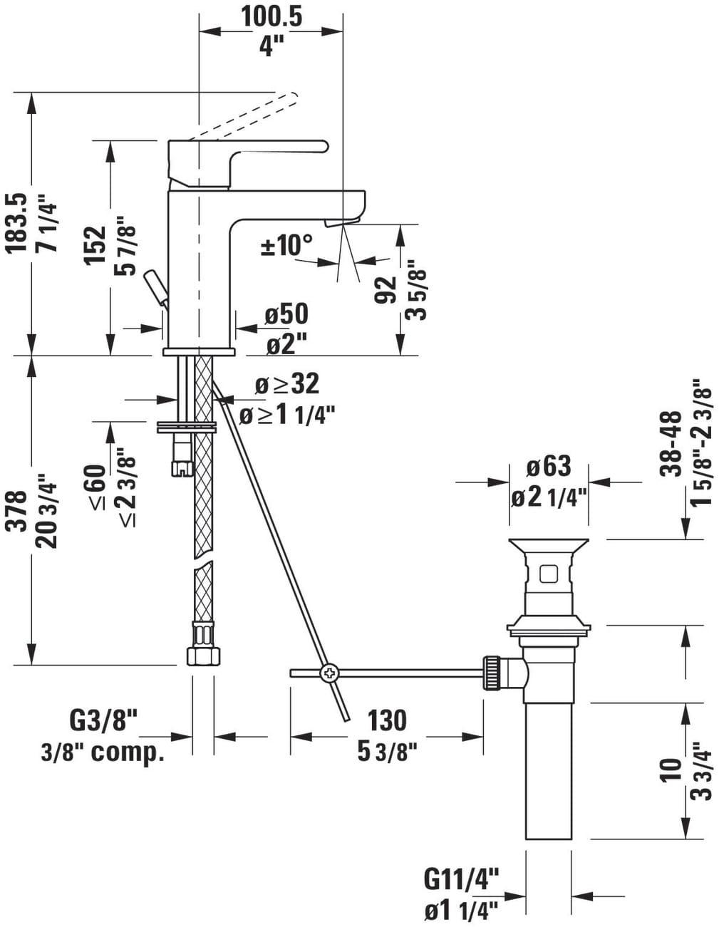 Duravit B21010001U10 Single Hole Bathroom Faucet