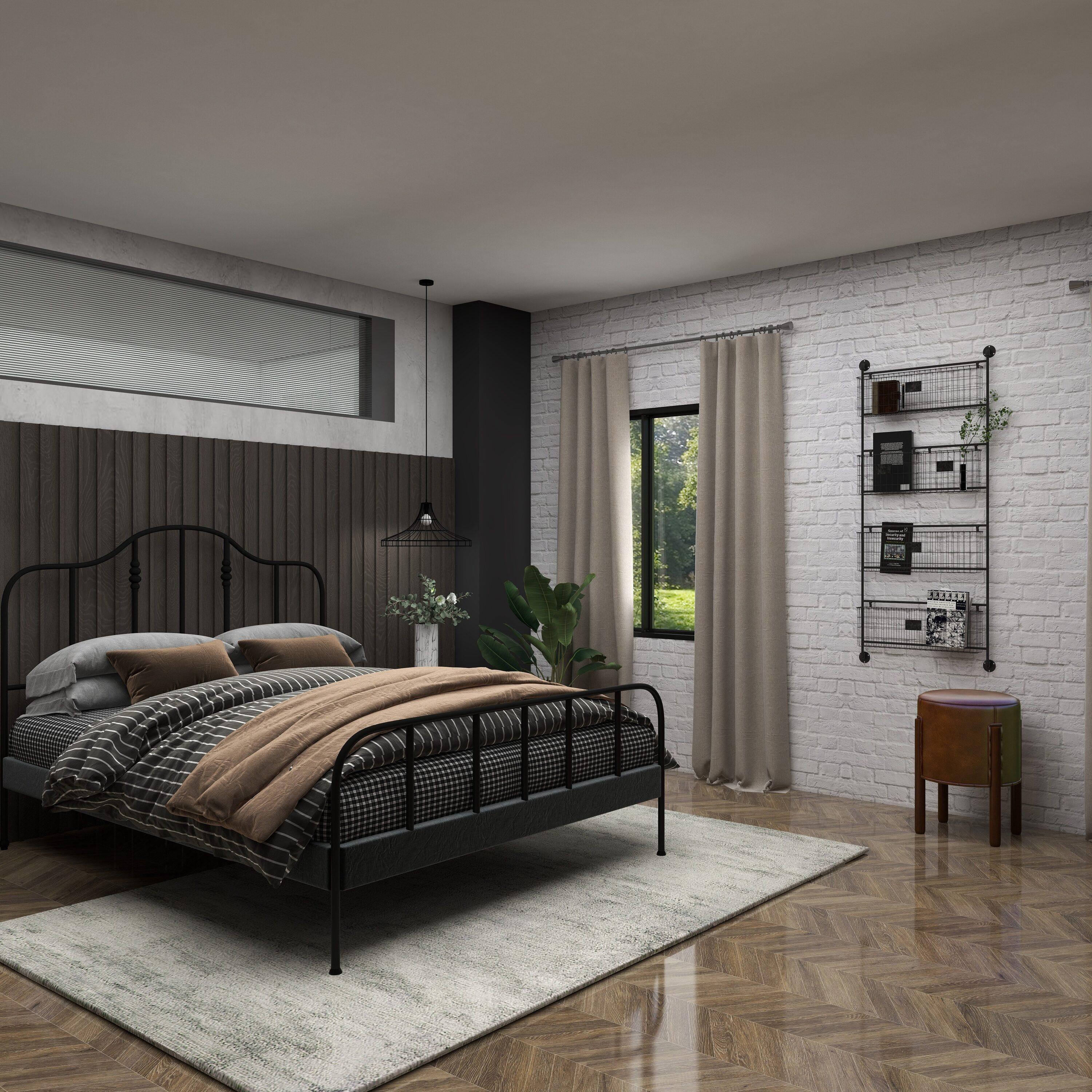 DecMode 4-Tier Industrial Wall Organizer Basket and Magazine Rack Holder, 27"W x 5"L x 61"H, Black Metal with Rustic Distressed Finish