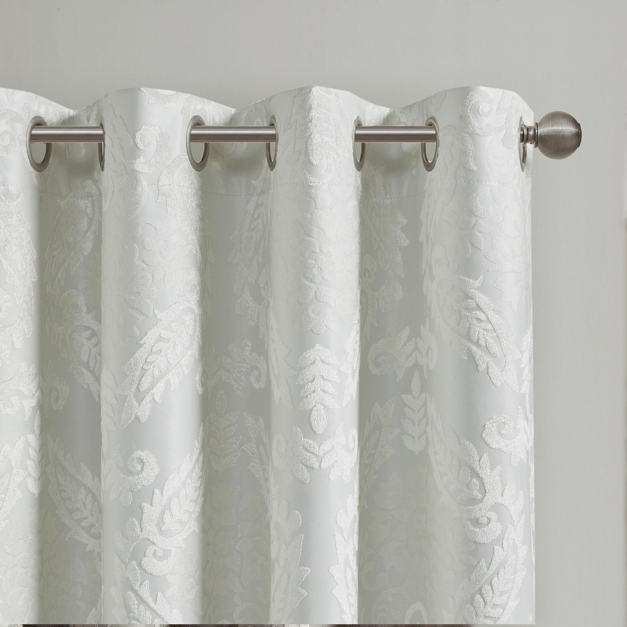 84"x50" Enid Jacquard Paisley Blackout Curtain Panel White: SunSmart, Noise Reduction, Energy Efficient, Grommet Top