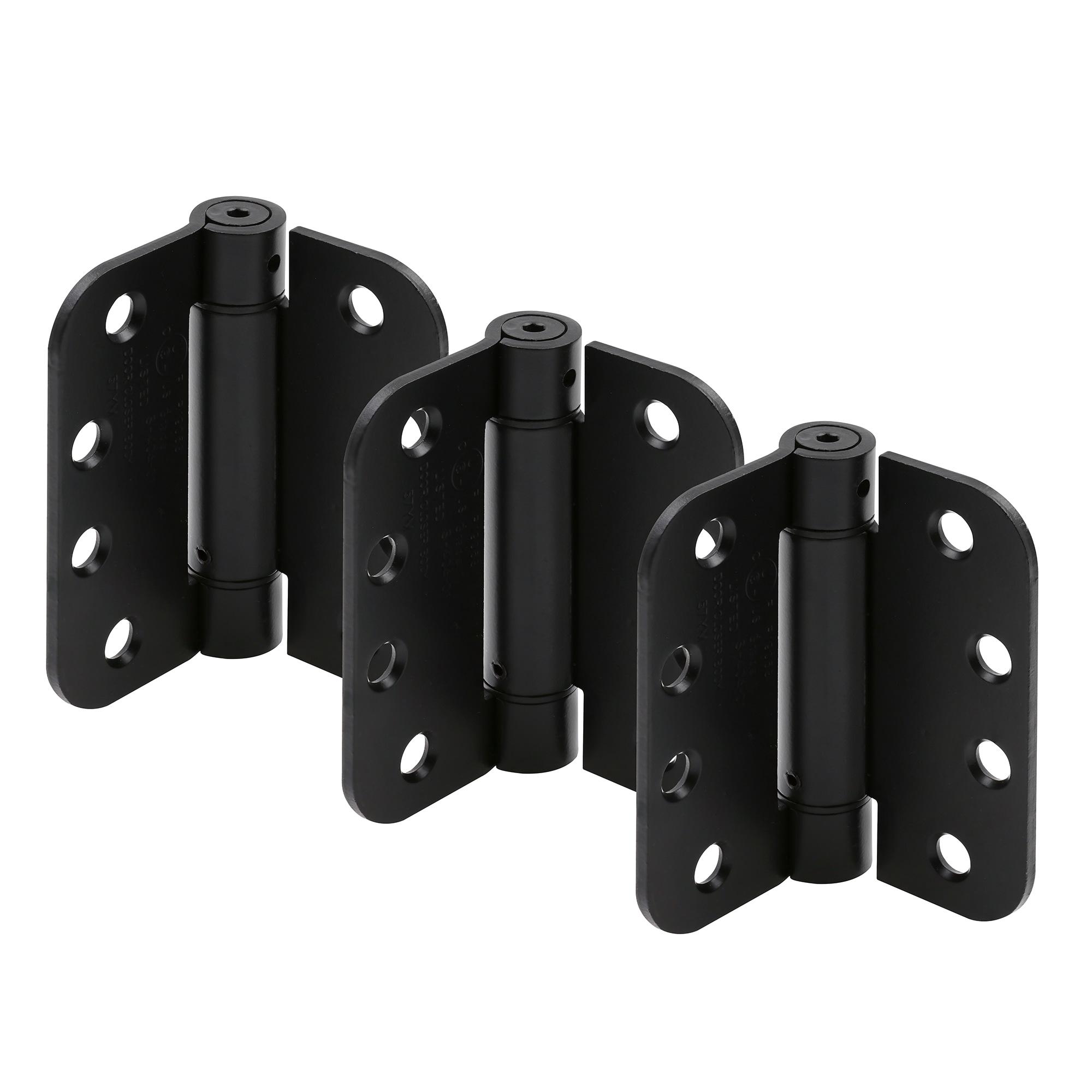 Prime-Line Door Hinge Commercial UL Adjustable Self-Closing Spring Hinge, 4 in. x 4 in. with 5/8 in. Radius Corners, 4 Holes per Leaf with Screws, .130 in. Gauge (Set of 3)