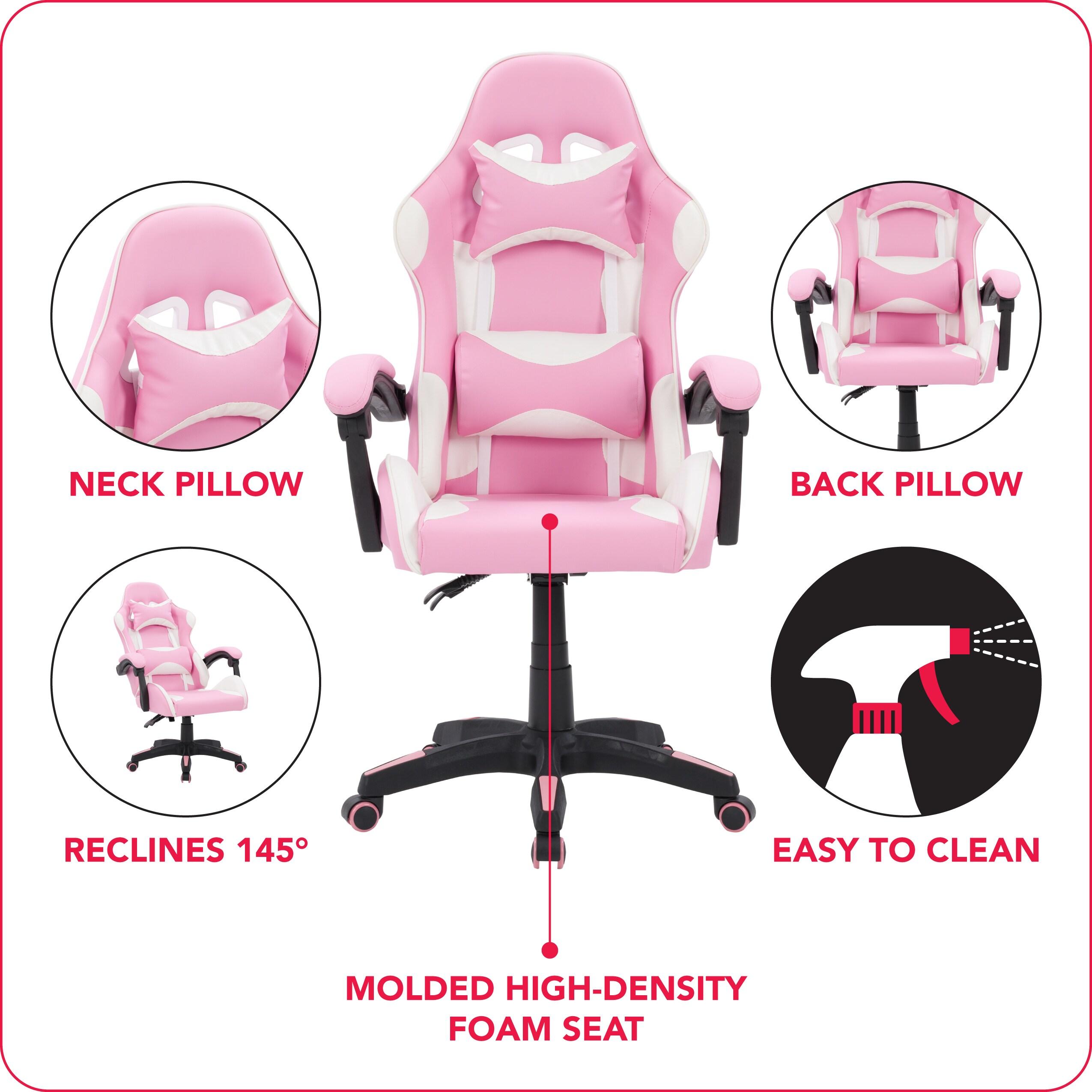 CorLiving Ravagers Pink and White Vinyl PVC Fabric Ergonomic Adjustable Height Gaming Chair for Adults - High Back Computer Chair, Gamer and Video Game Chair