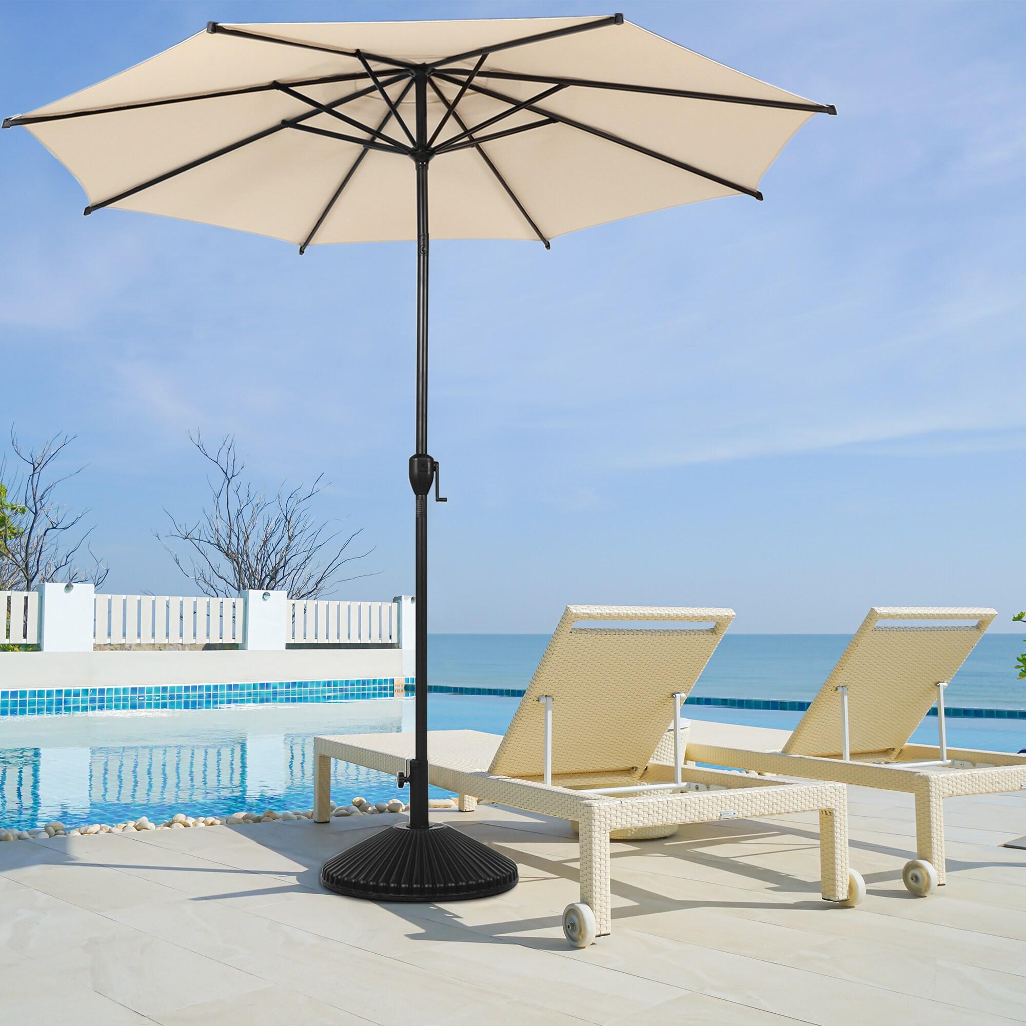 Abba Patio 7.5ft Outdoor Patio Umbrella w/ Push Button Tilt and Crank, 6 Ribs-Beige